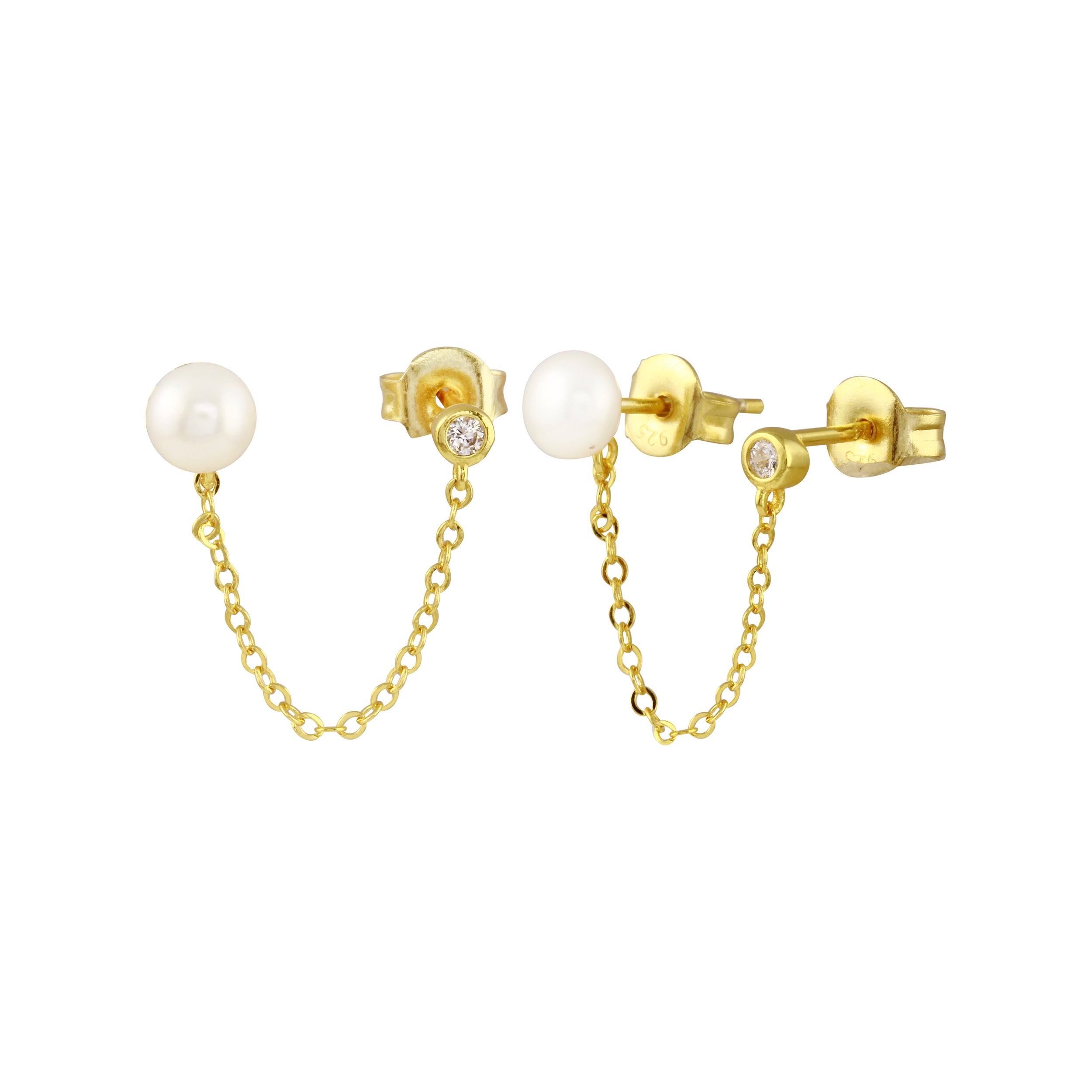 Aro Double Chainey Pearl Stud