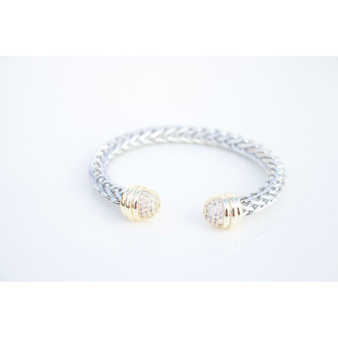 Pulsera Stainless Bicolor Rope & CZ Cuff