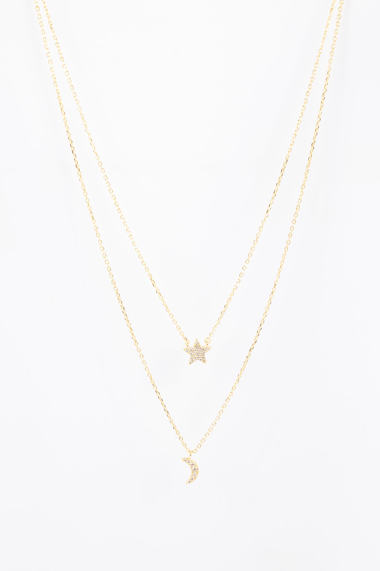 Collar Star & Moon CZ Double Gold