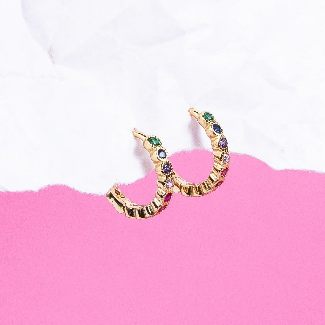 Aro Half Roundy Multi CZ Circle Hoop