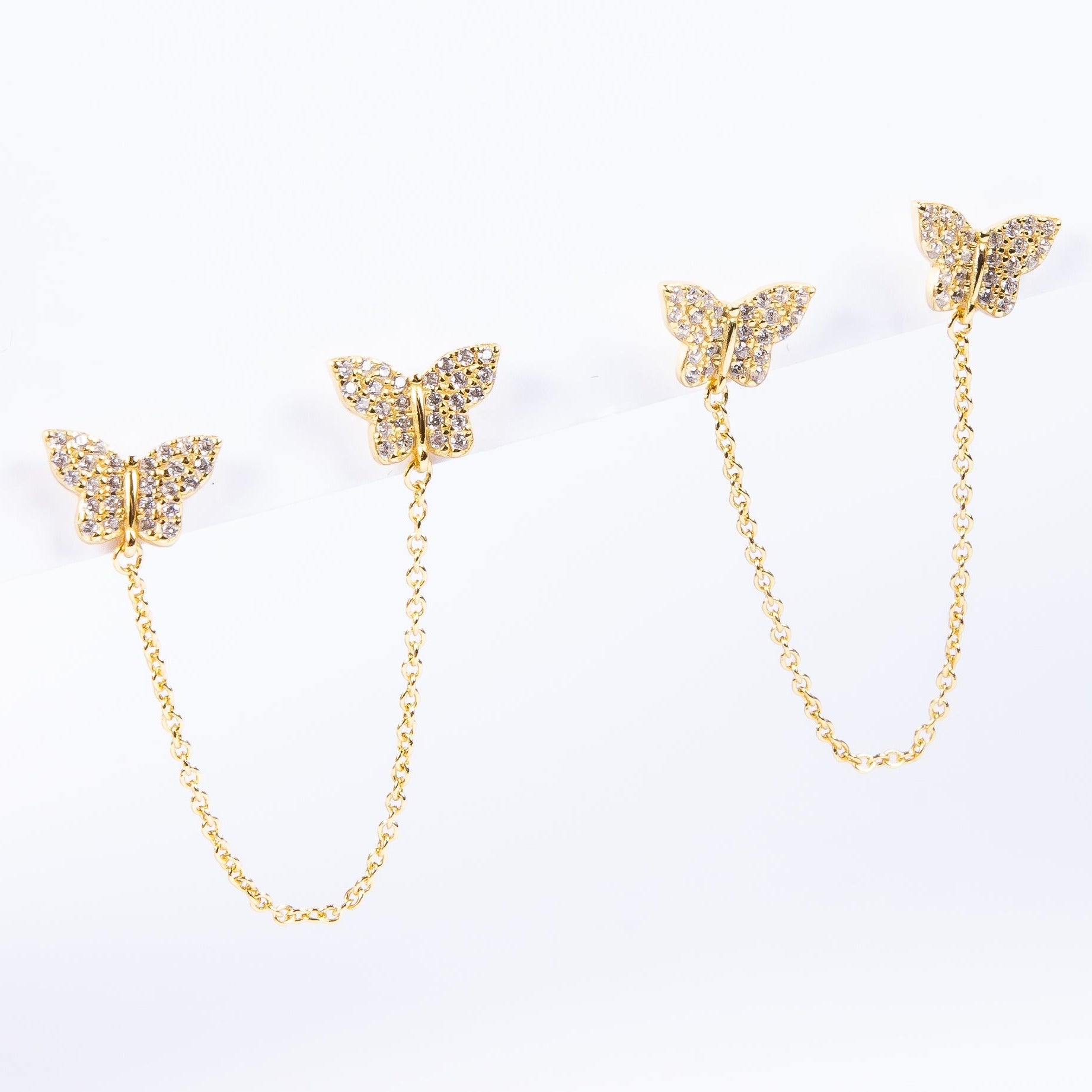 Aro Double Chain Butterfly Stud