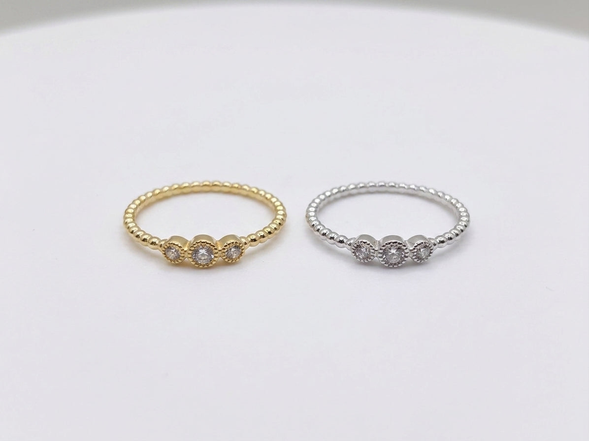 Anillo Bubbly & Trio Round CZ Gold/Silver