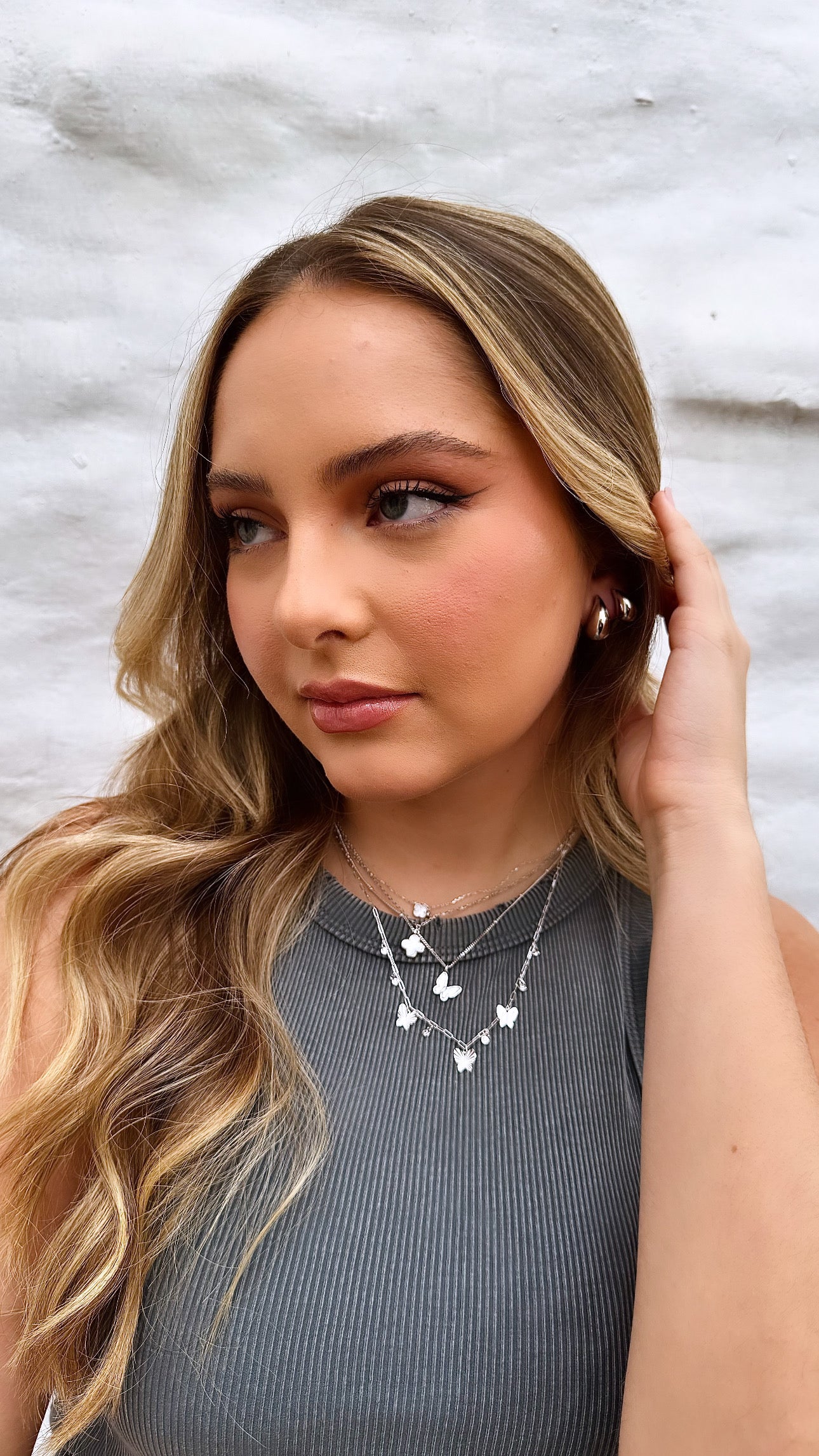 Collar Paperclip Chain Mirrored Trio Butterflies