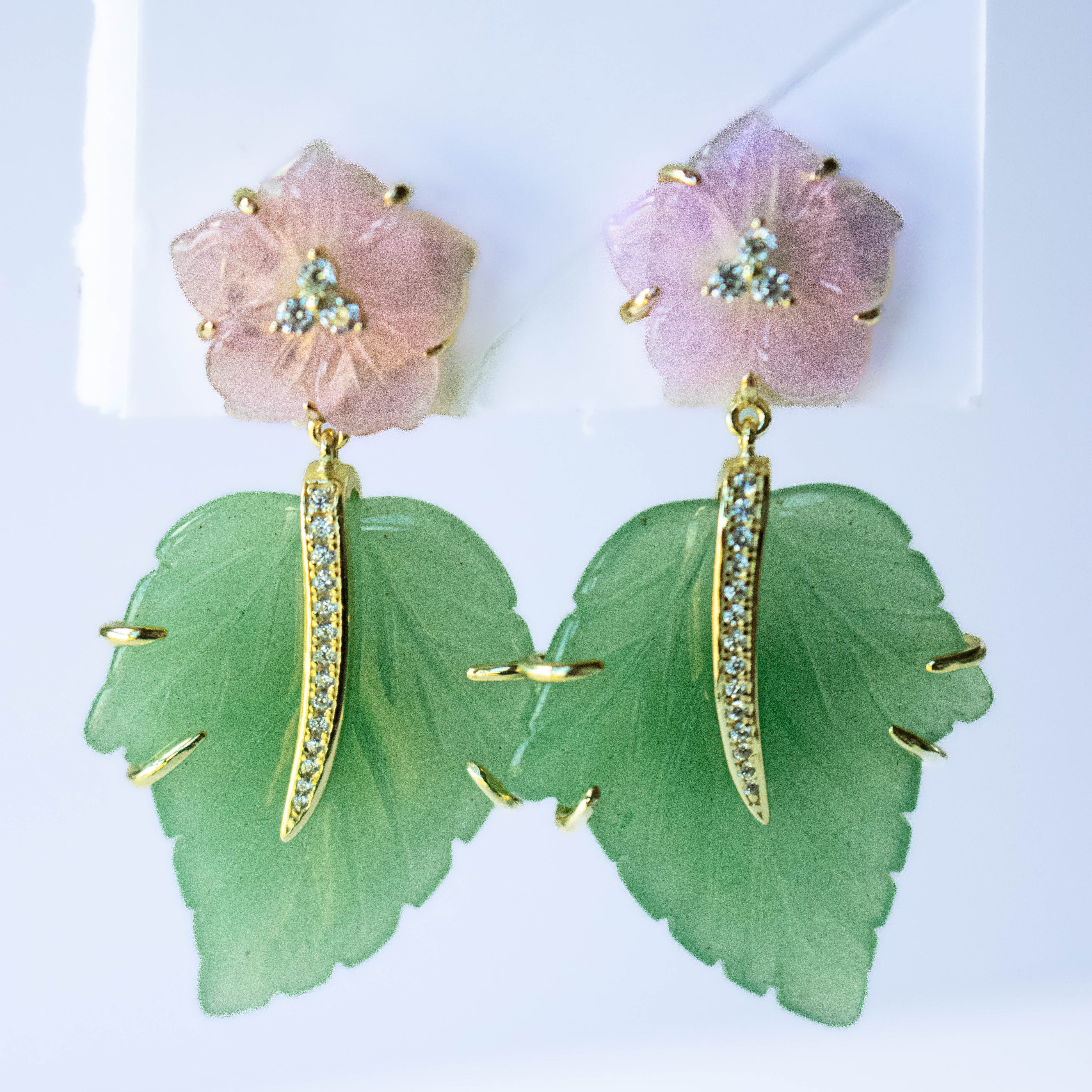 Aro Cz & MOP Gran Flower Dangle Green