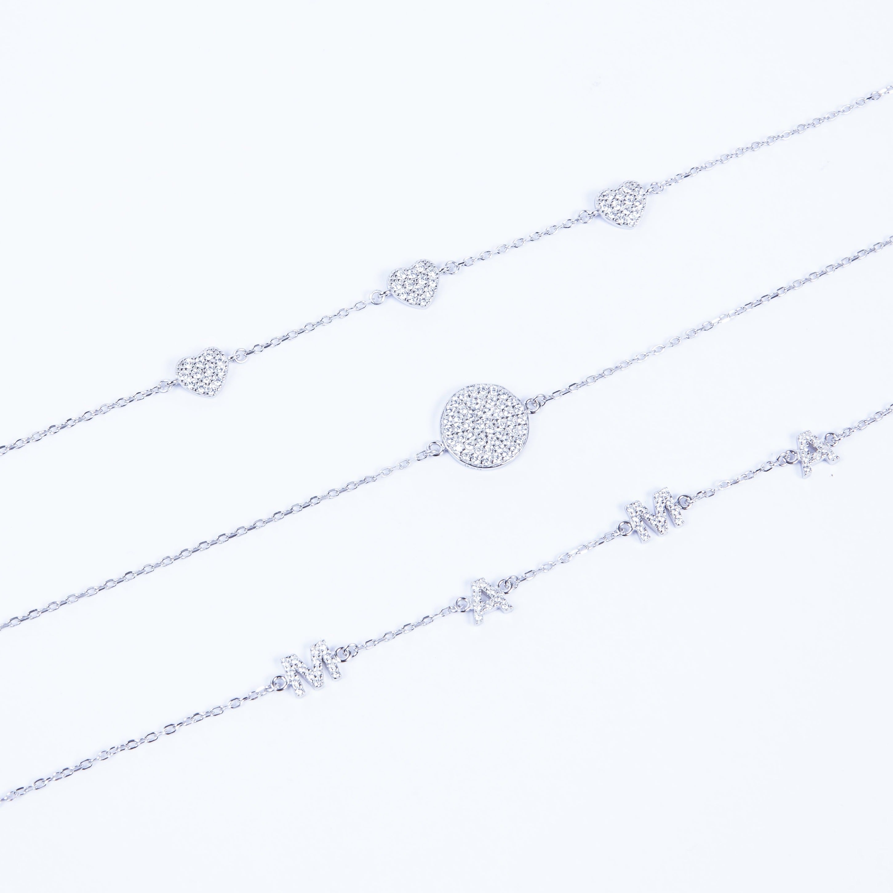 Pulsera SS 3 Large CZ Hearts Silver