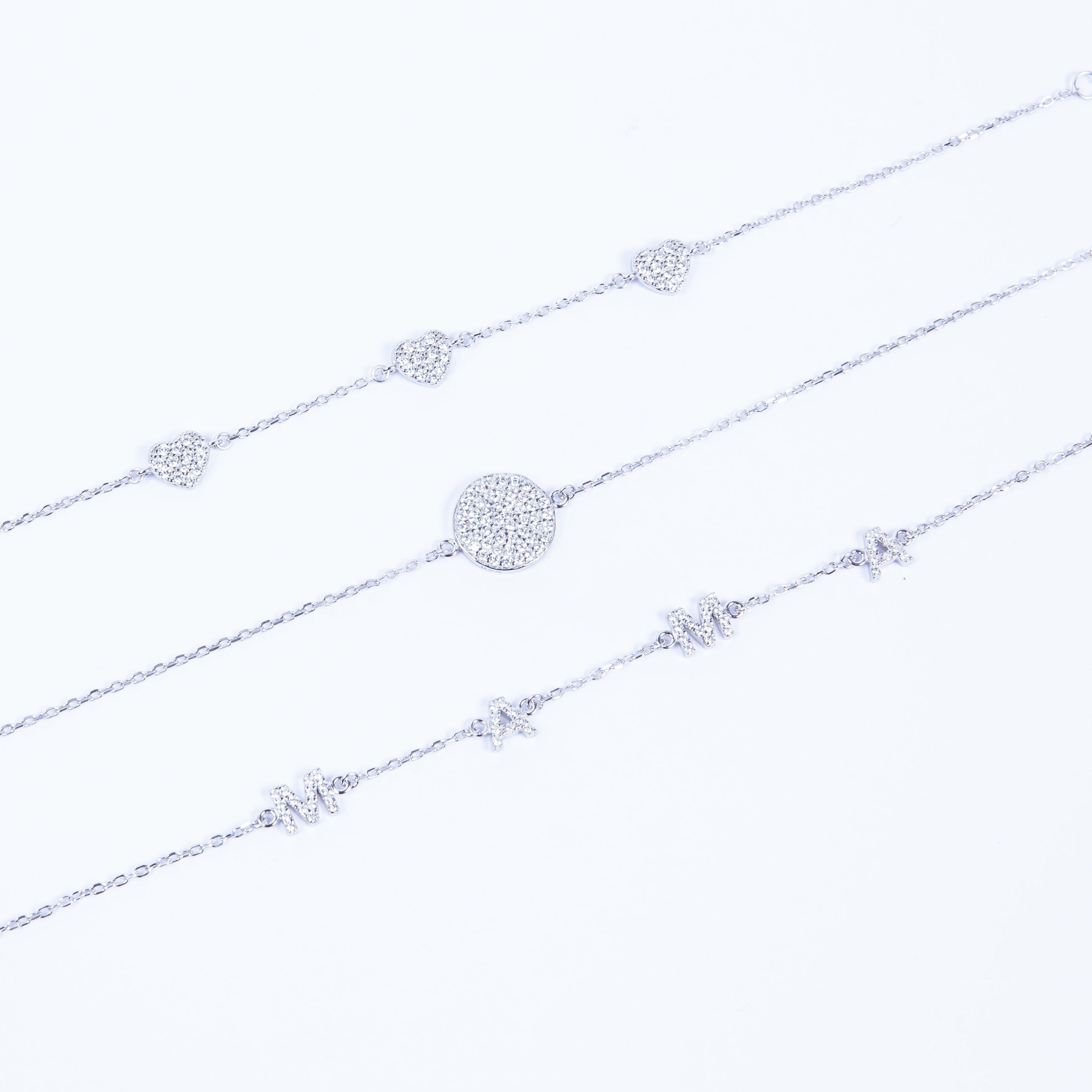 Pulsera MAMA CZ spaced tiny Silver Bracelet