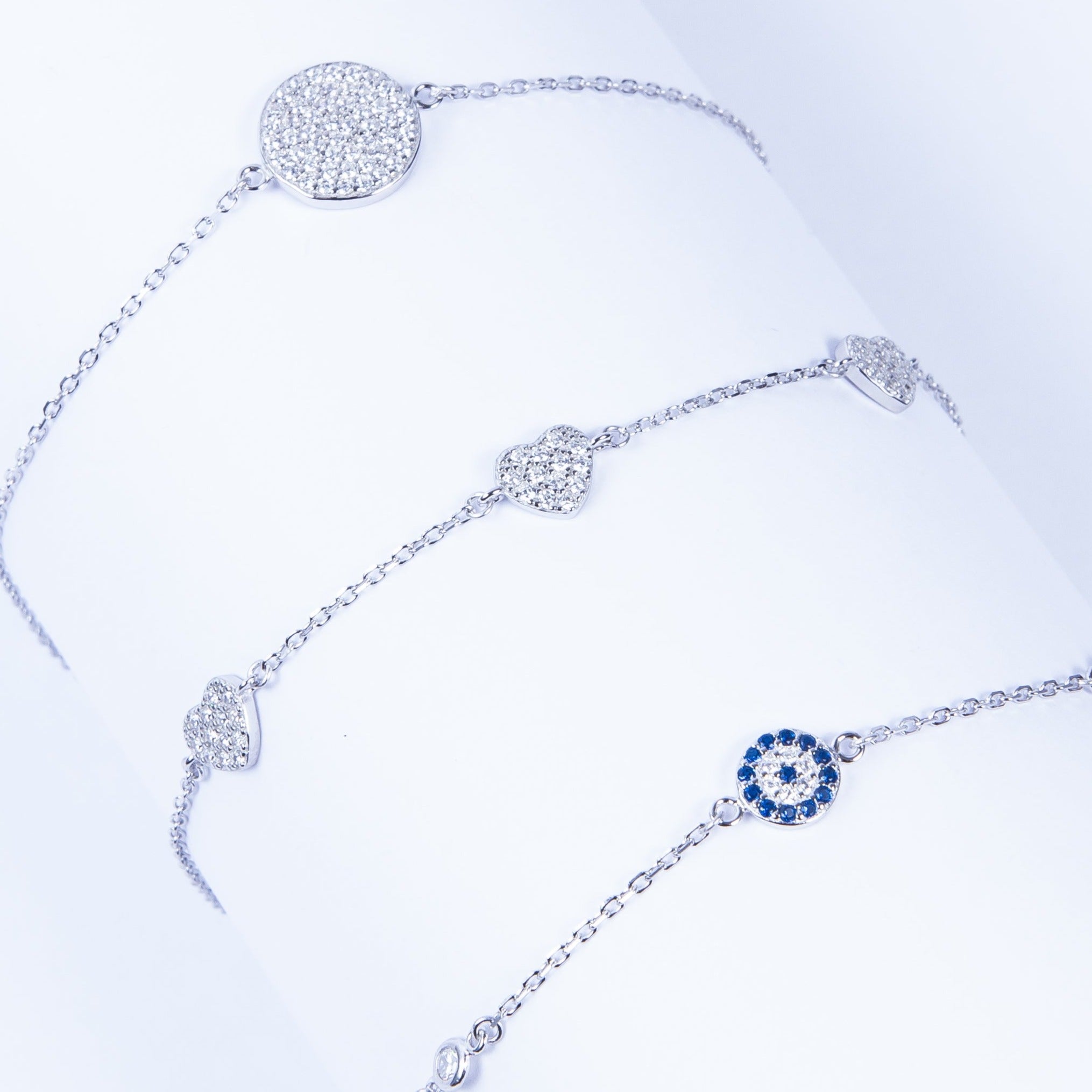 Pulsera SS 3 Large CZ Hearts Silver