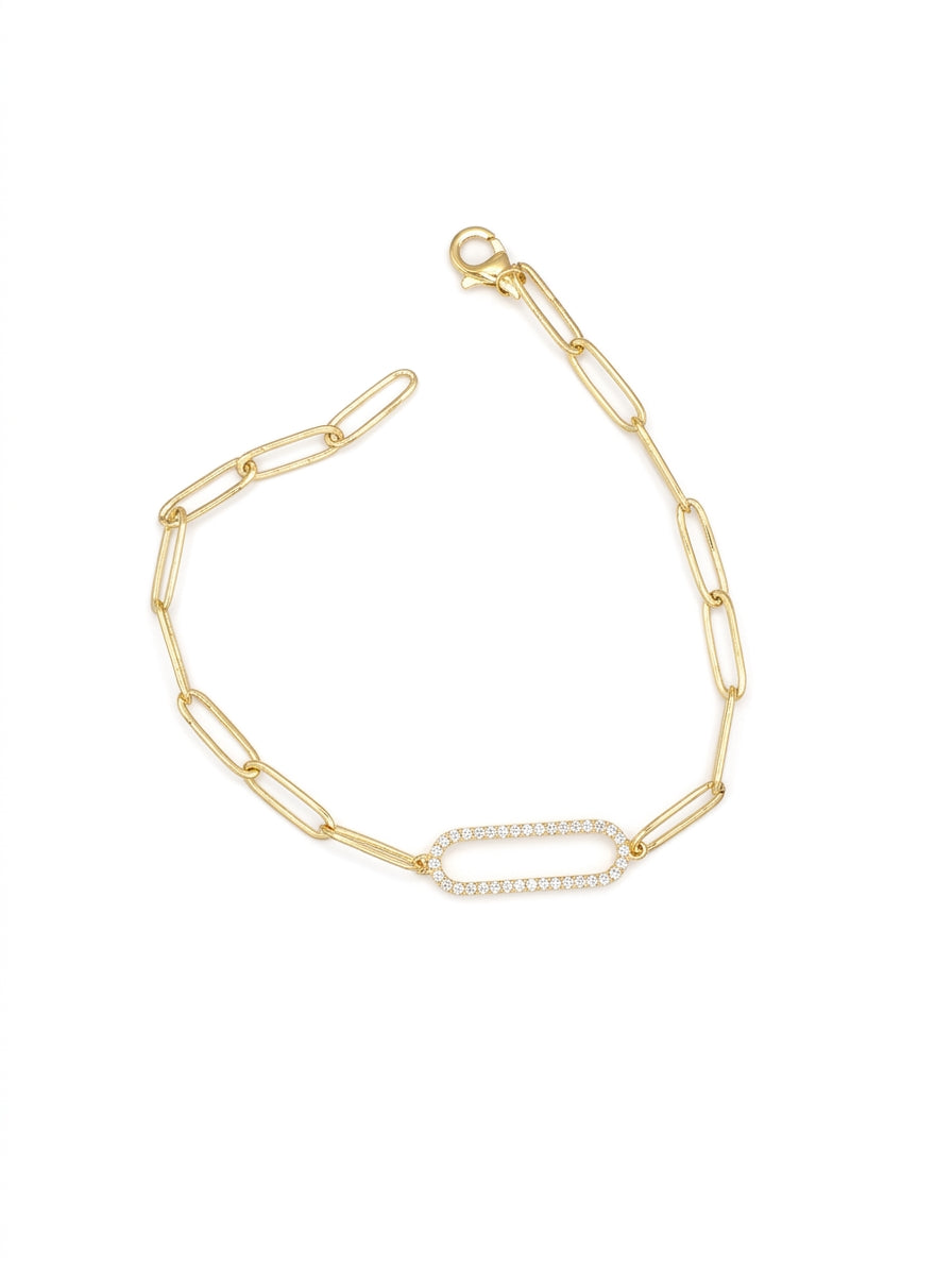 Pulsera Paperclip Oval & CZ link Bracelet Gold