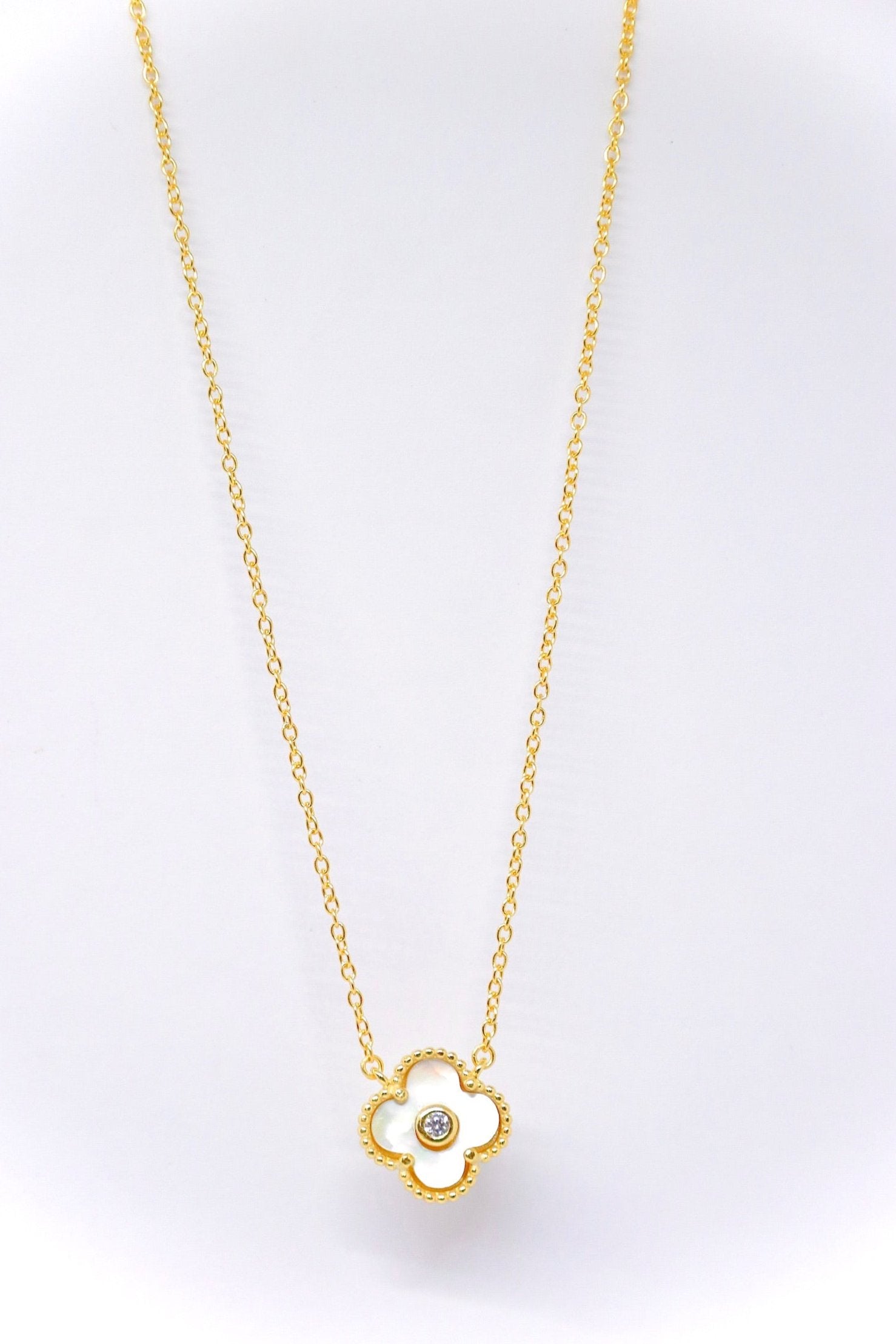 Collar Med MOP PM Clover & CZ Gold