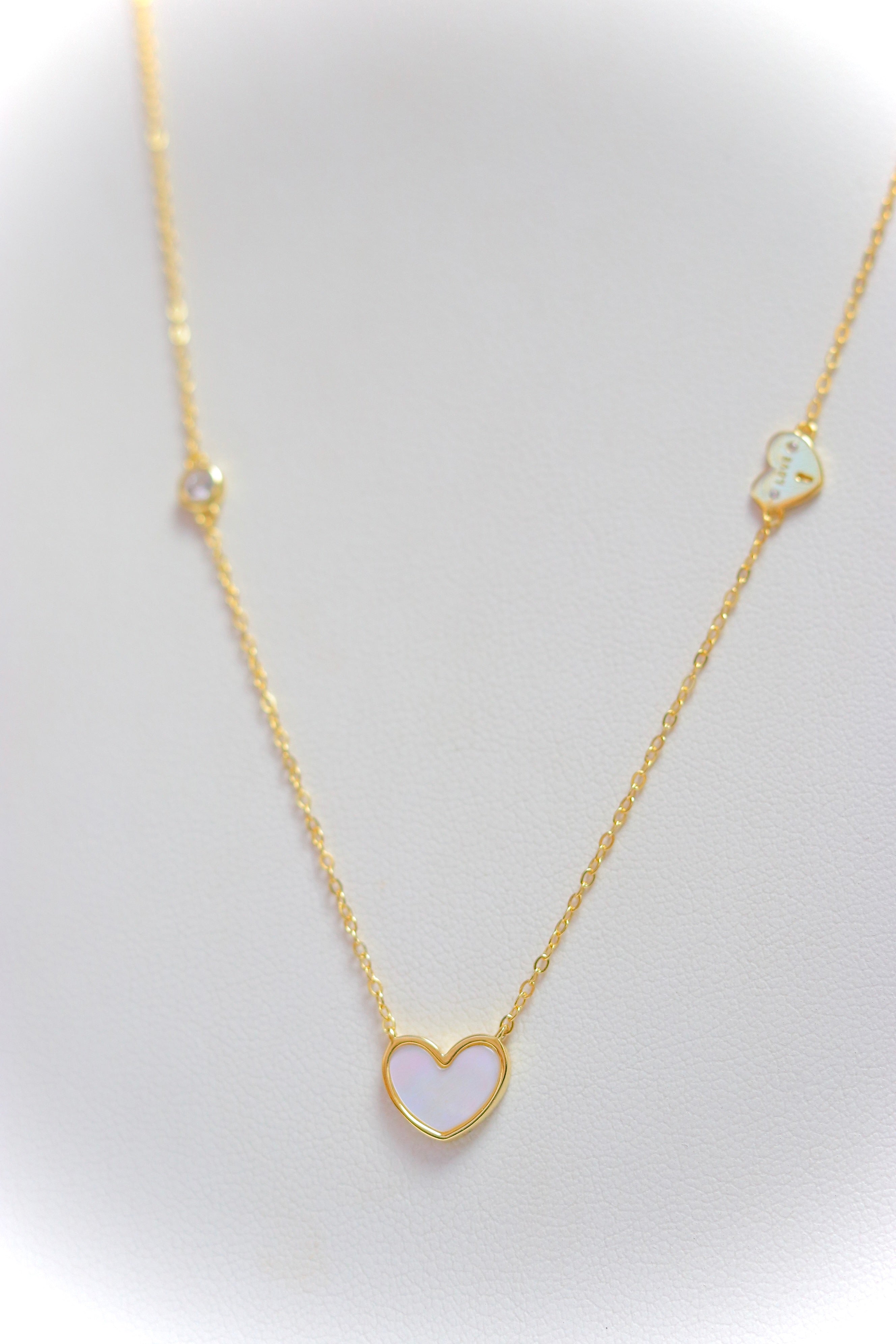 Collar MOP & Mini Heart CZ Necklace