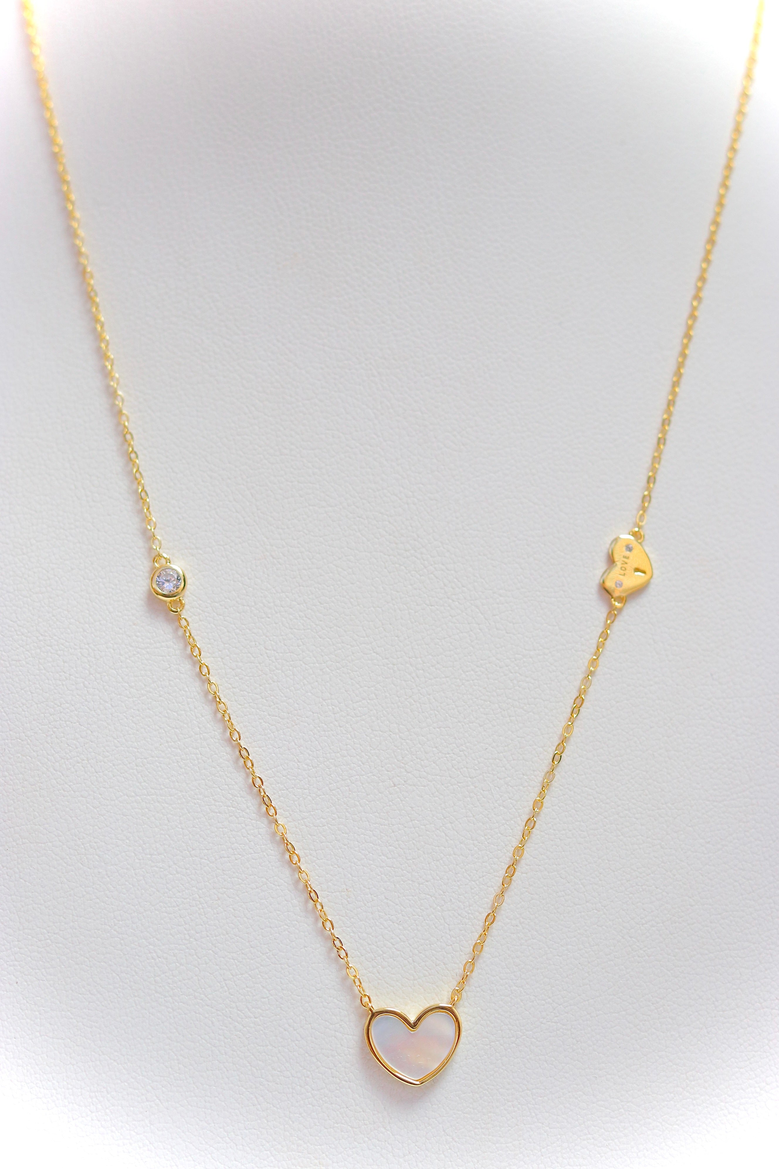 Collar MOP & Mini Heart CZ Necklace