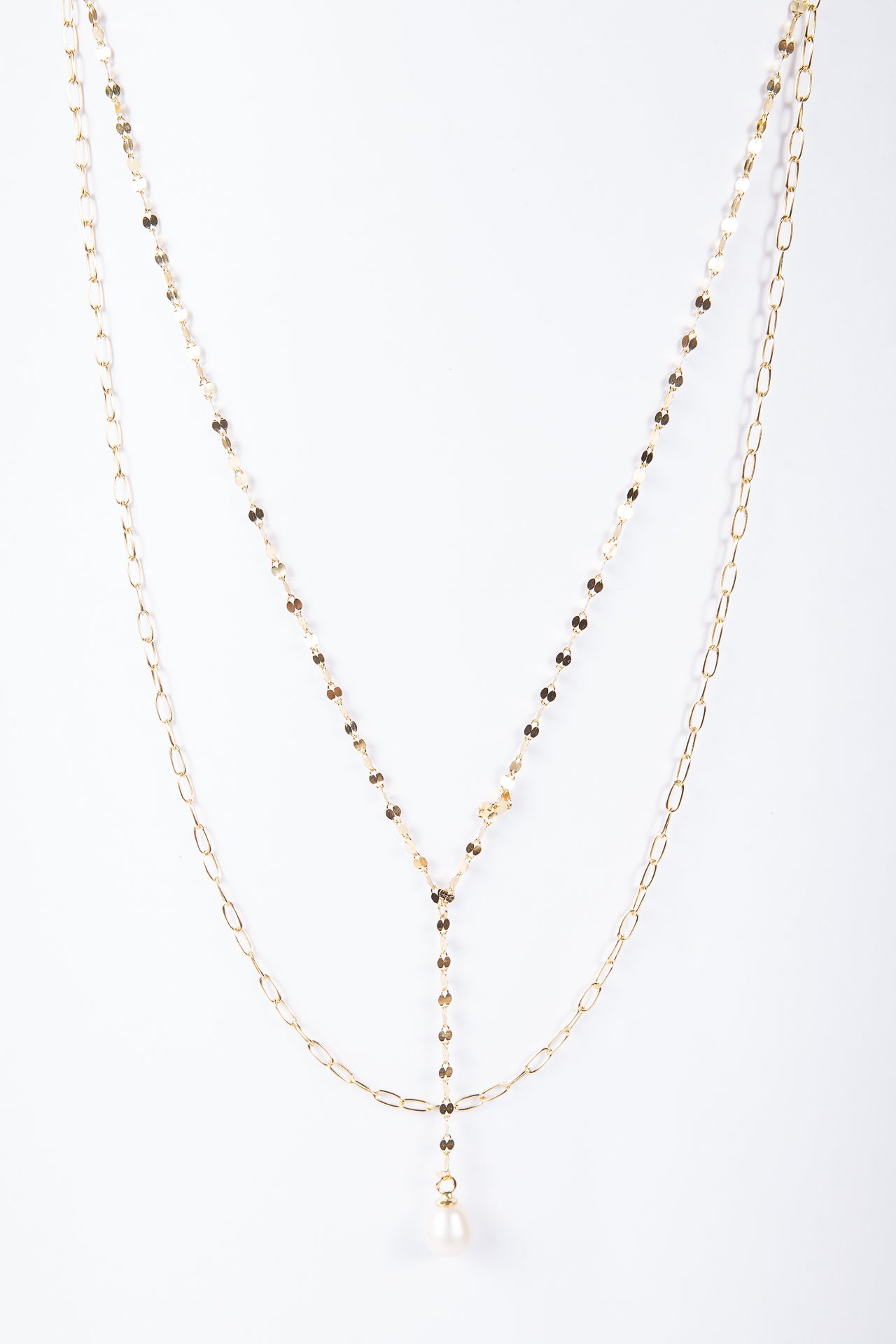 Collar Double Chainy Mirror & Paperclip Pearl Necklace