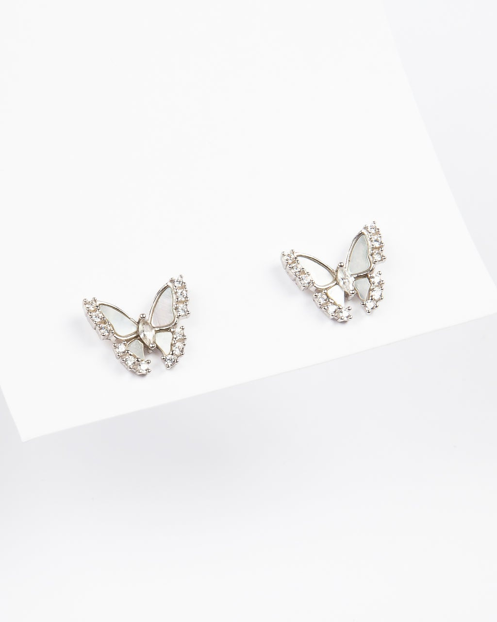 Aro MOP & CZ Outline Butterfly Stud