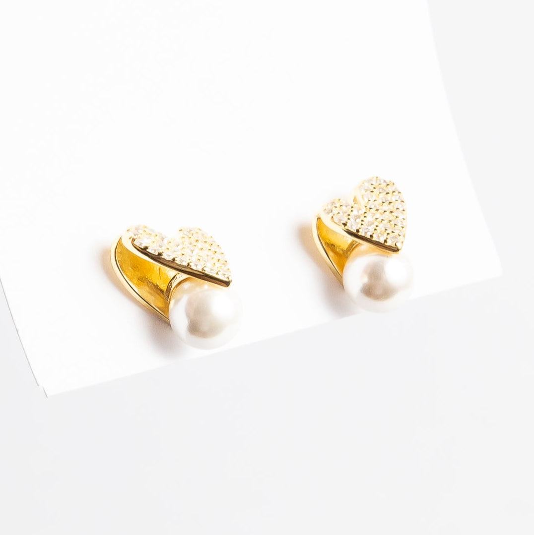 Aro Cz Heart & Pearl Stud
