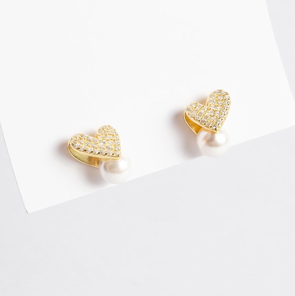 Aro Cz Heart & Pearl Stud
