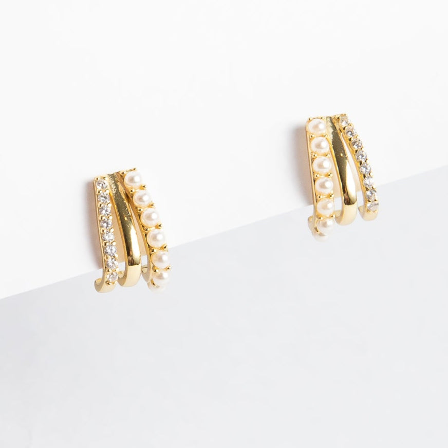 Aro Trio Claw Pearl & CZ Sided Stud