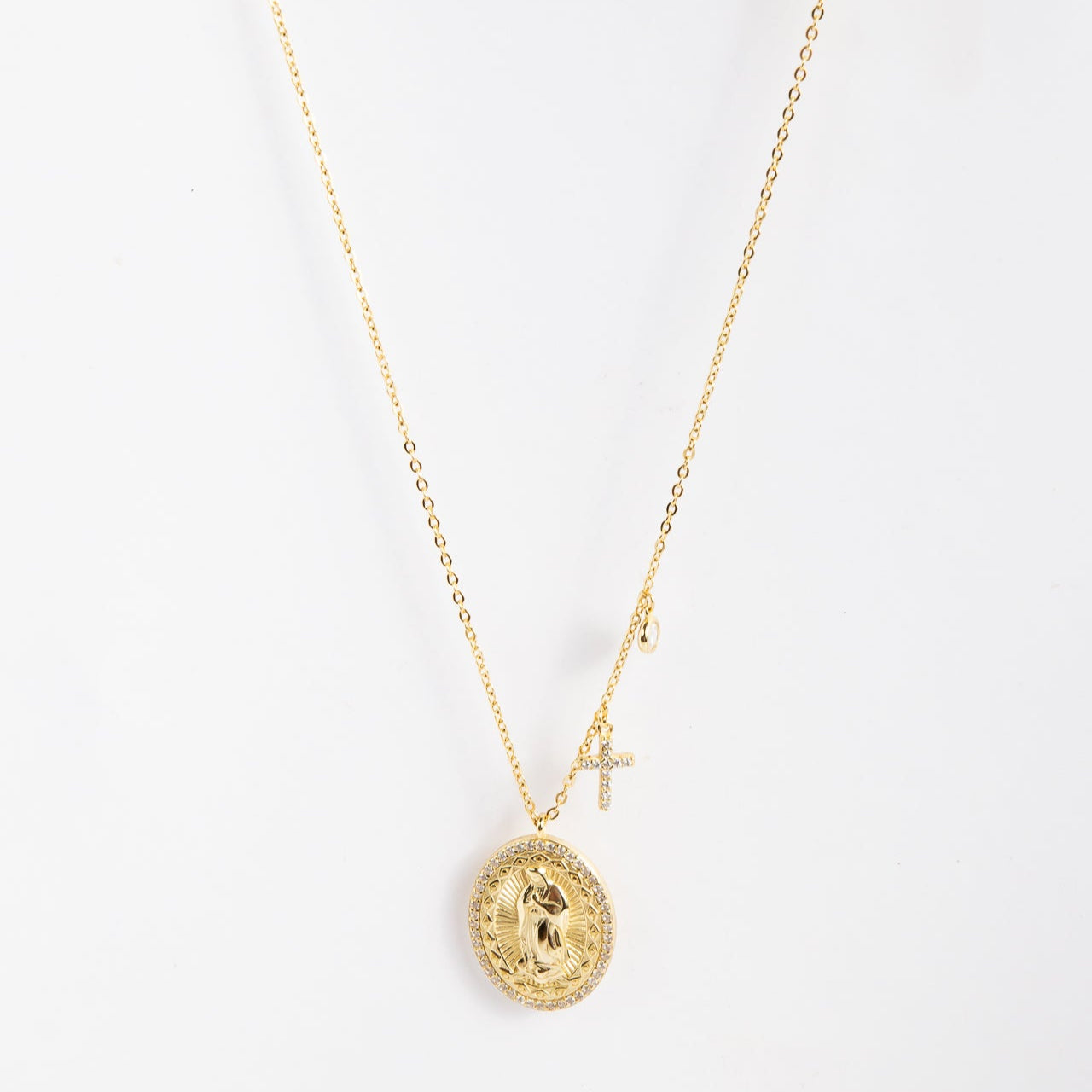 Collar Virgin & Double Cross / CZ Necklace