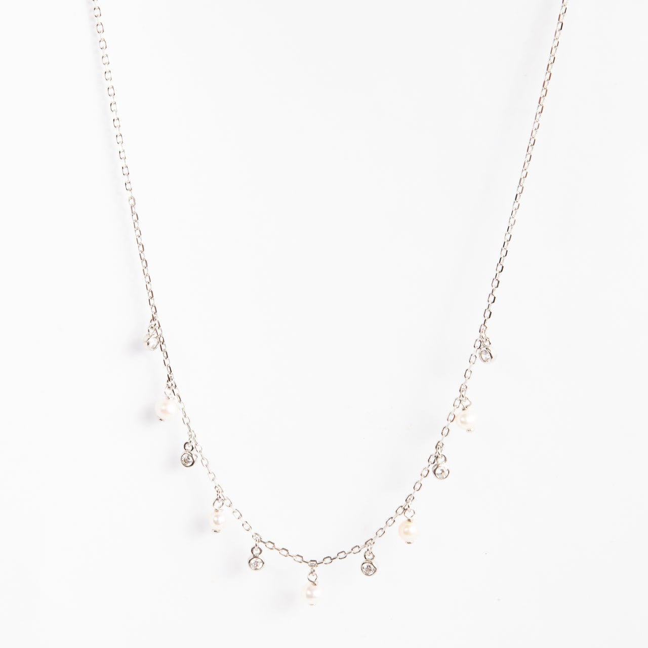 Collar Baby Pearls & Cz Mini Drops Silver