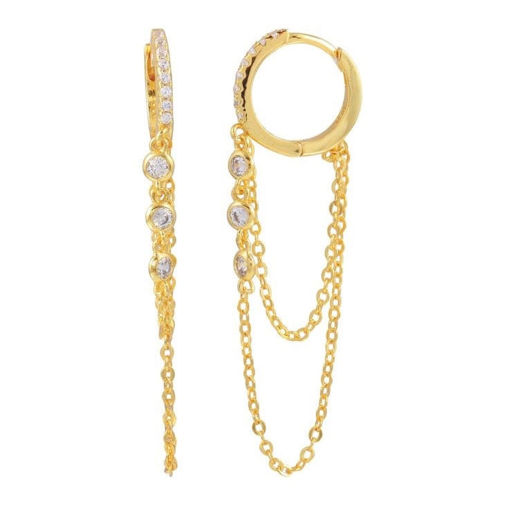 Aro Hoop Triple CZ Chain Gold
