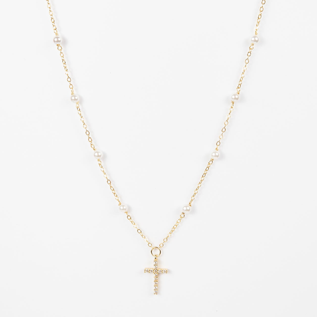 Collar Pearly Rosary & CZ Baby Cross