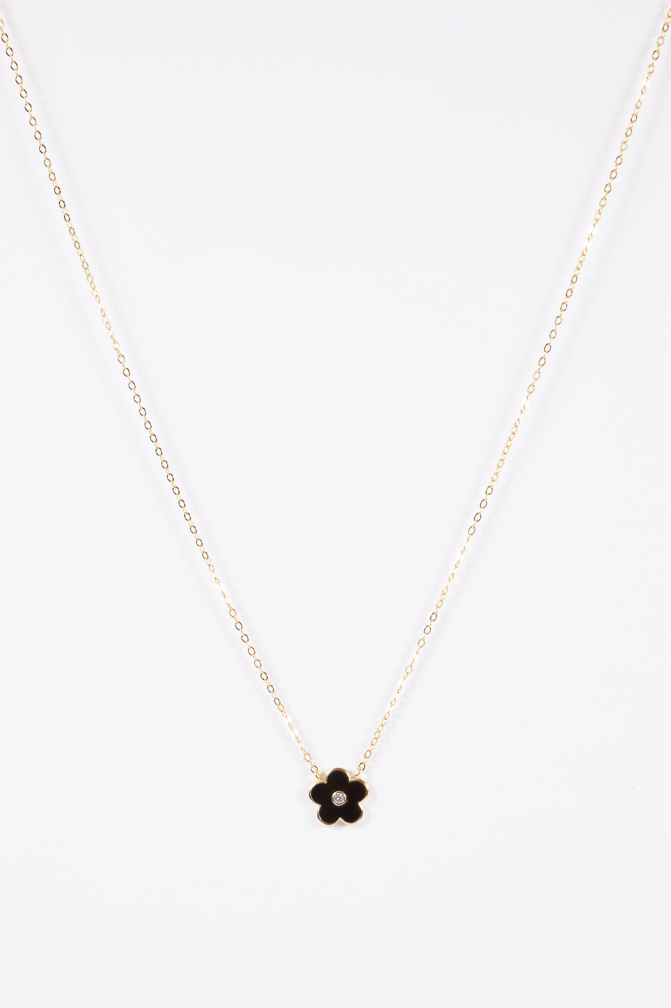 Collar Black Daisy & Double CZ Necklace