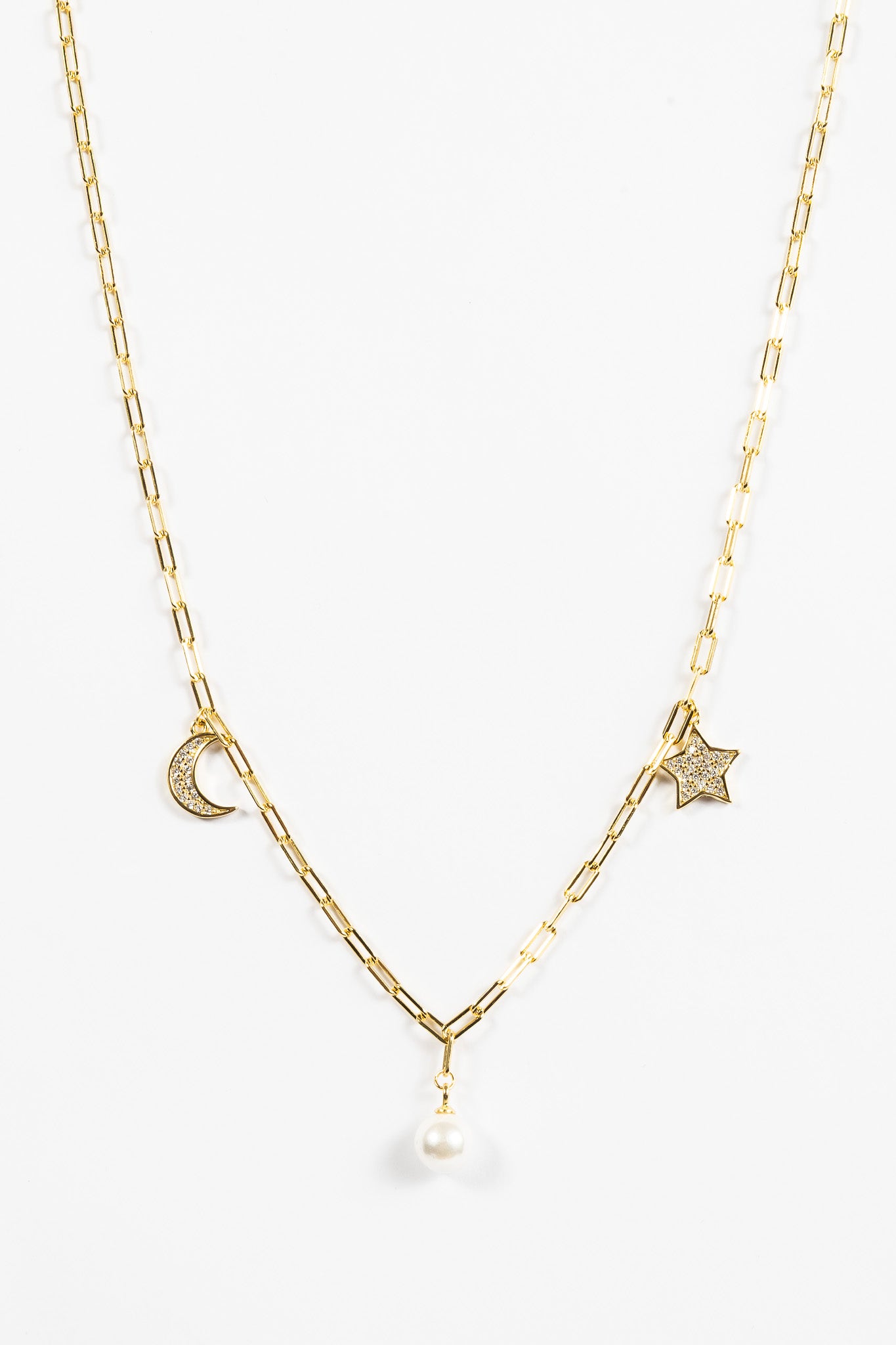 Collar Paperclip Moon & Star Pearl Choker
