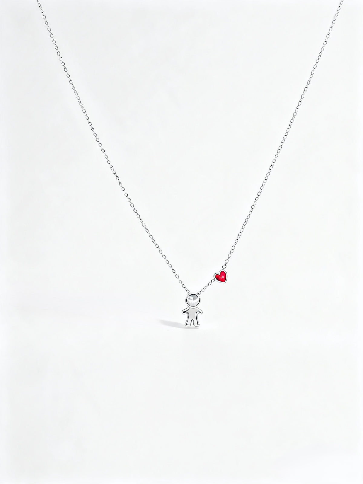 Collar Boy Red Heart Necklace Silver