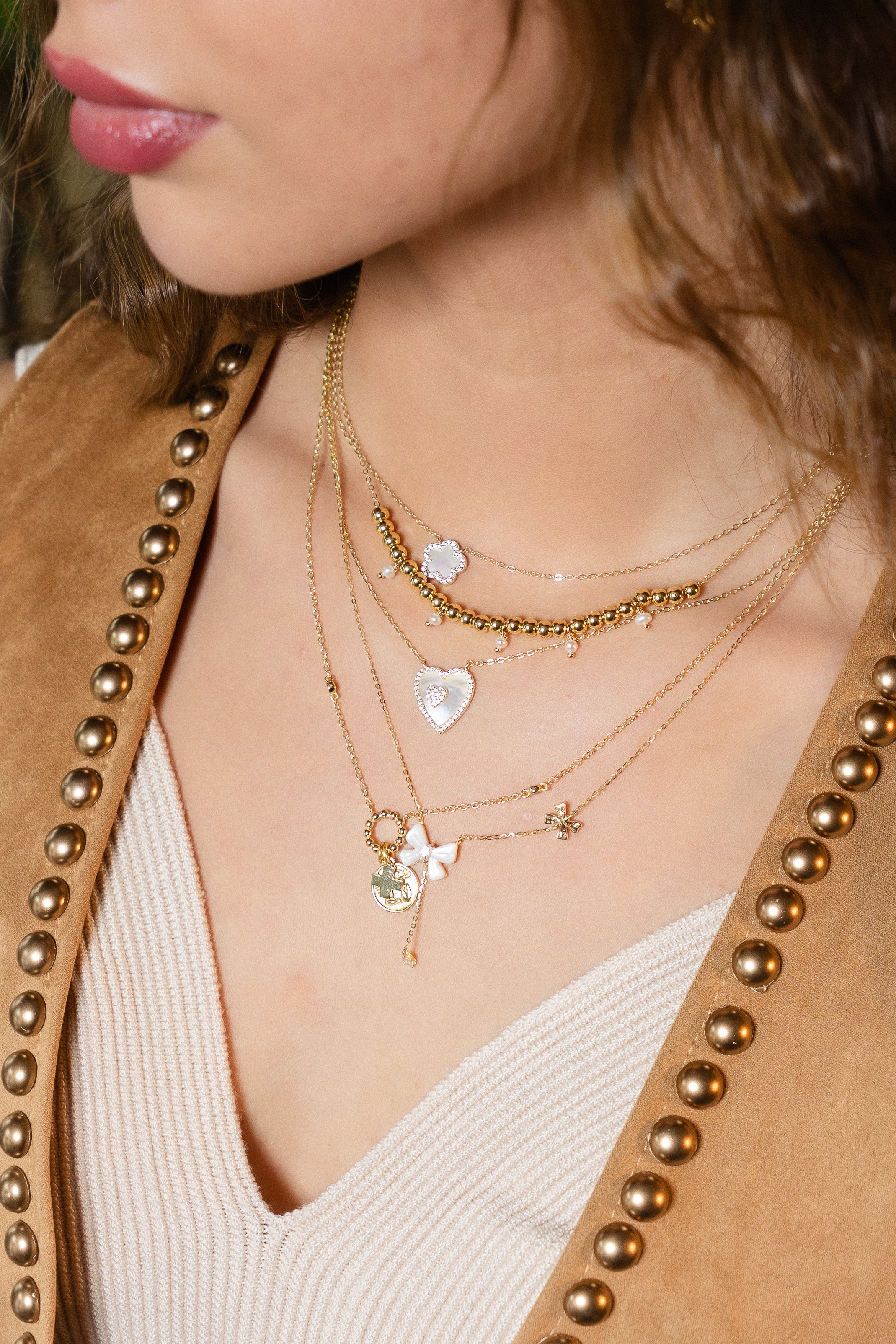 Collar MOP Heart & baby CZ heart