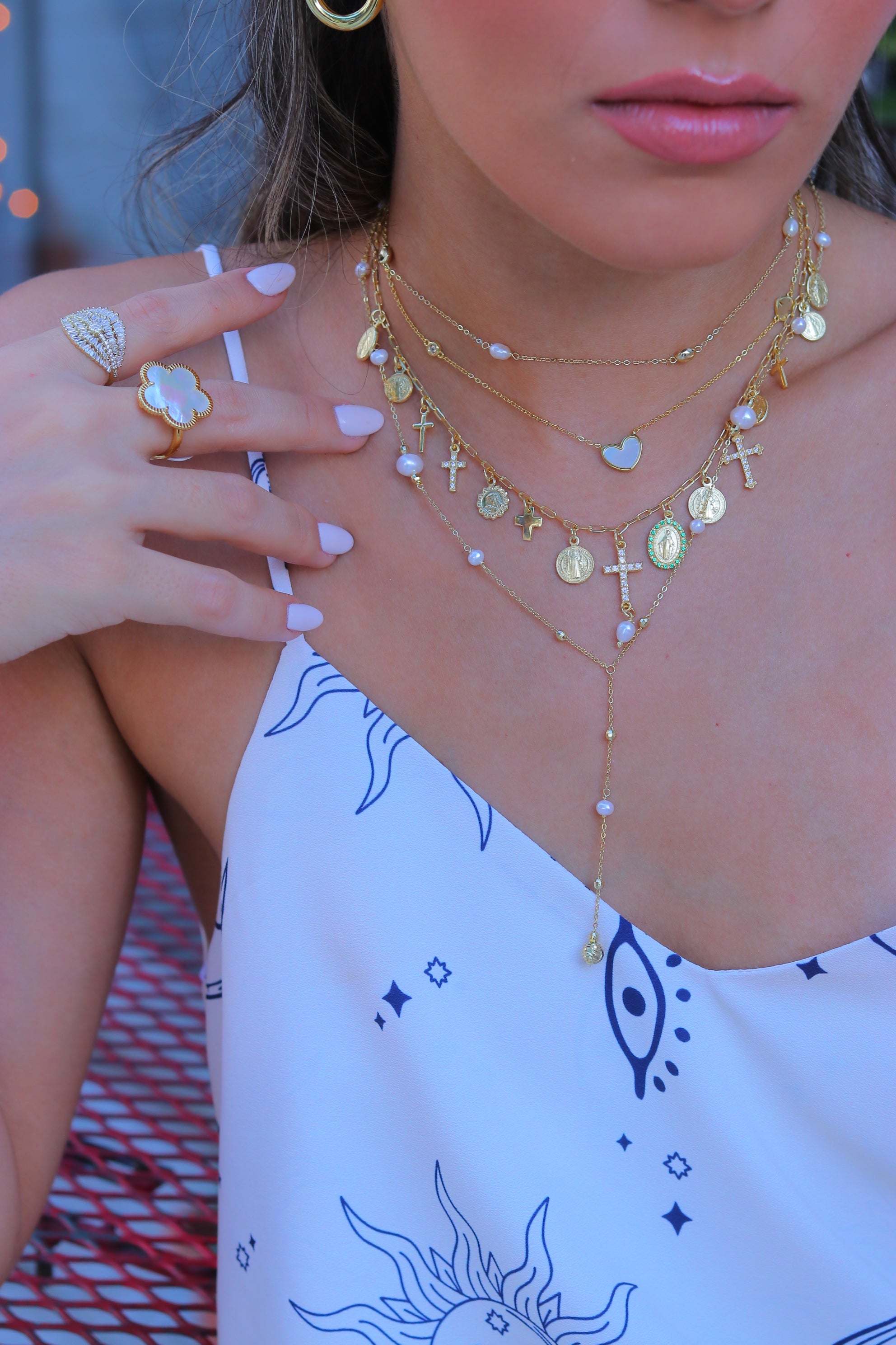 Collar Y Pearls & Gold Coils Necklace