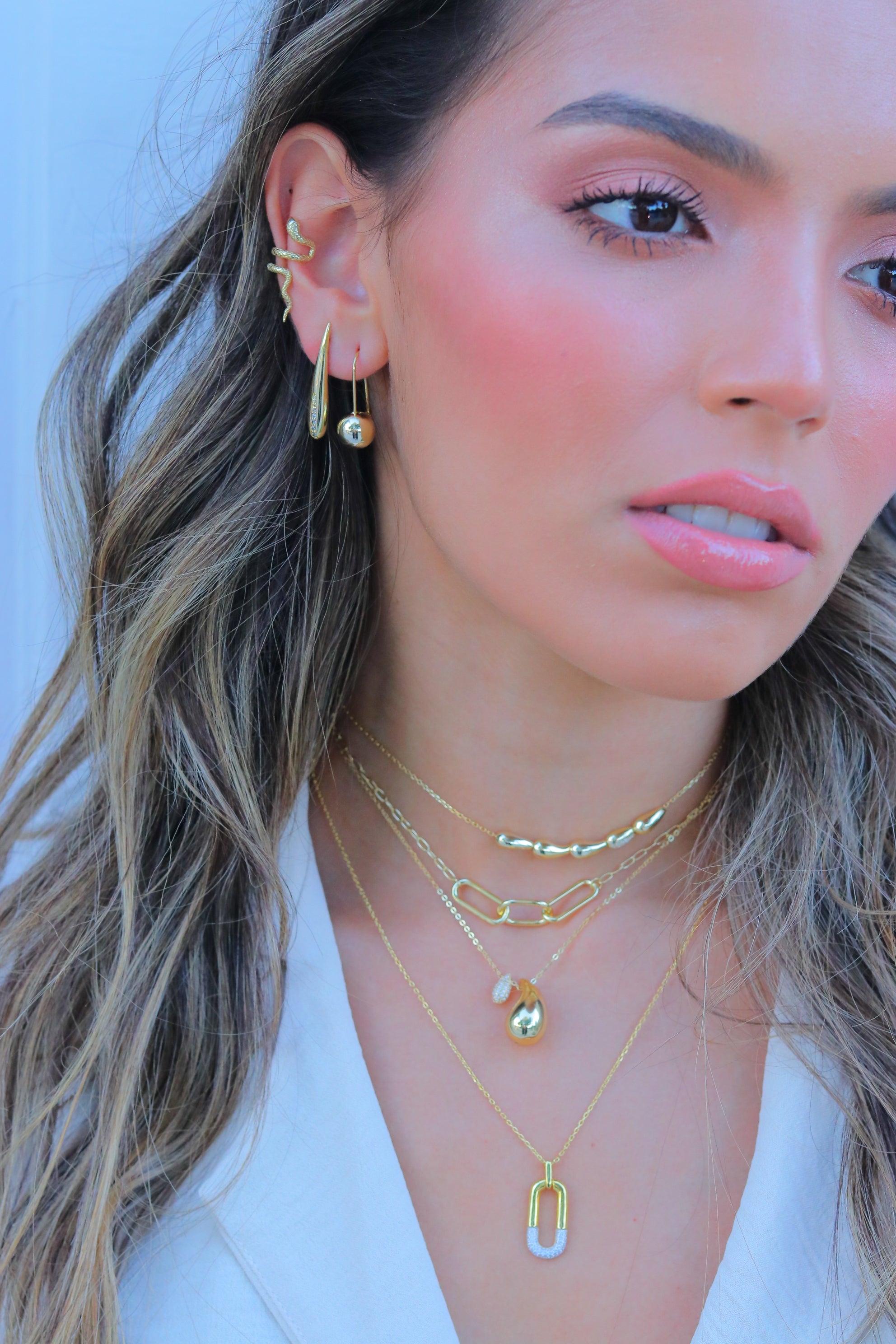 Collar Paperclip Trio Dangle Necklace Gold