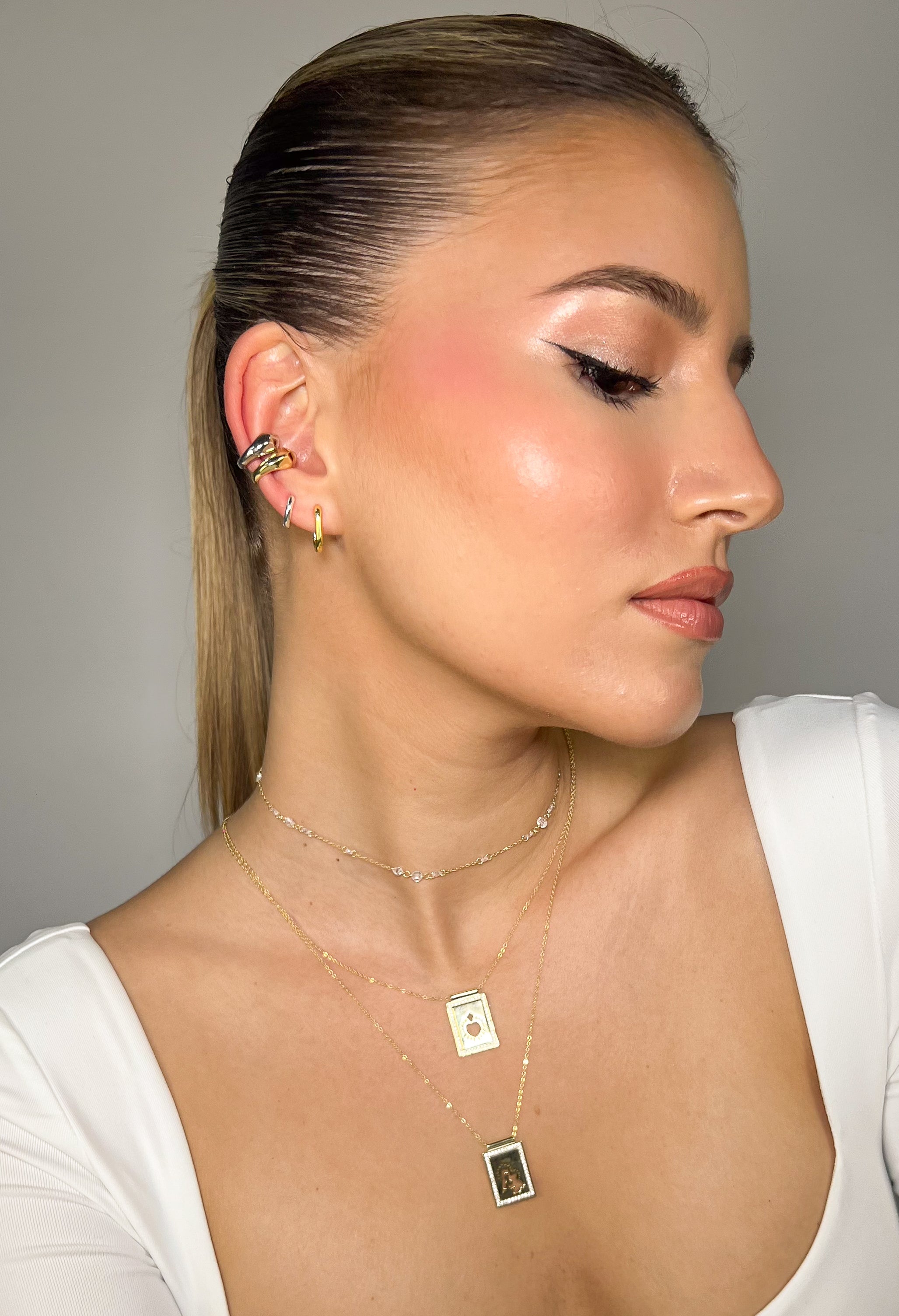 Collar Large Virgin & Heart Scapular CZ Silver