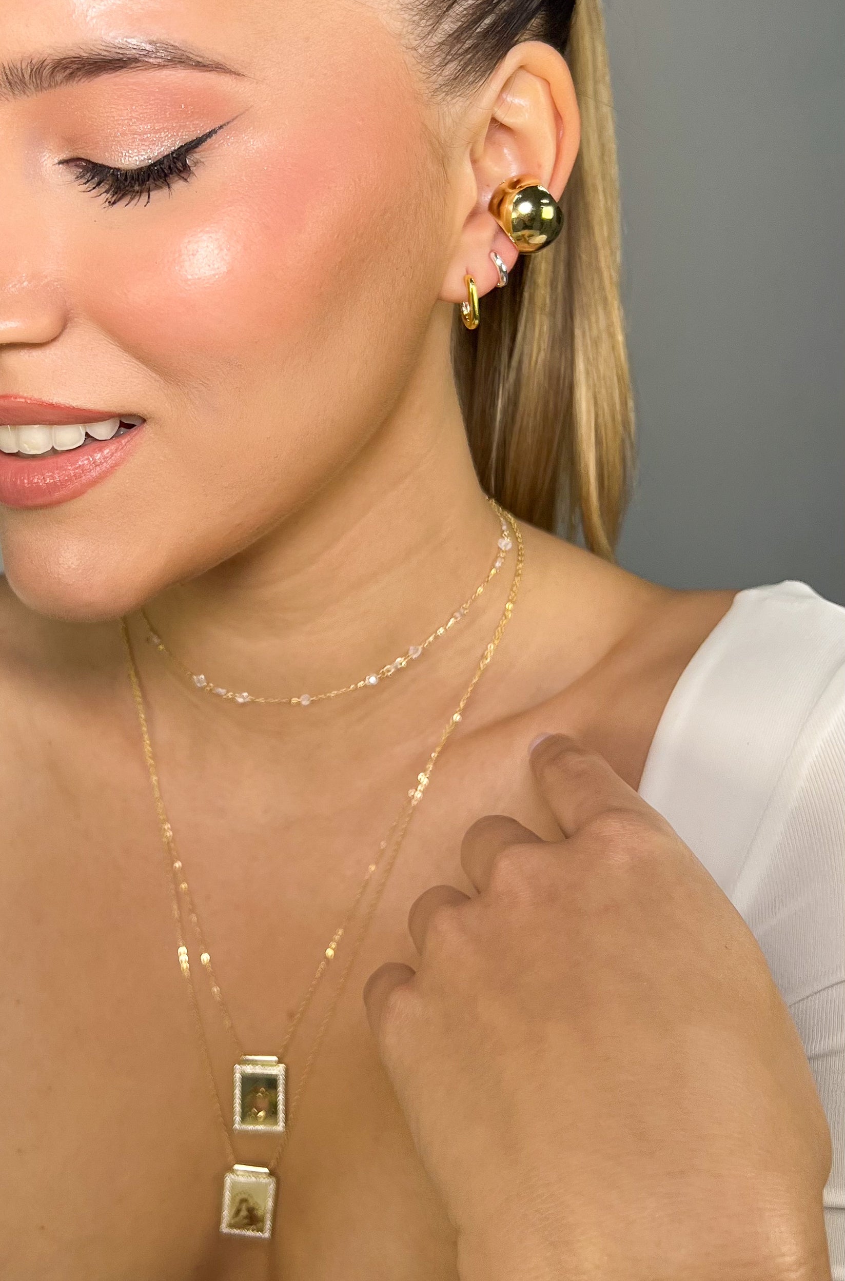 Collar Large Virgin & Heart Scapular CZ Silver