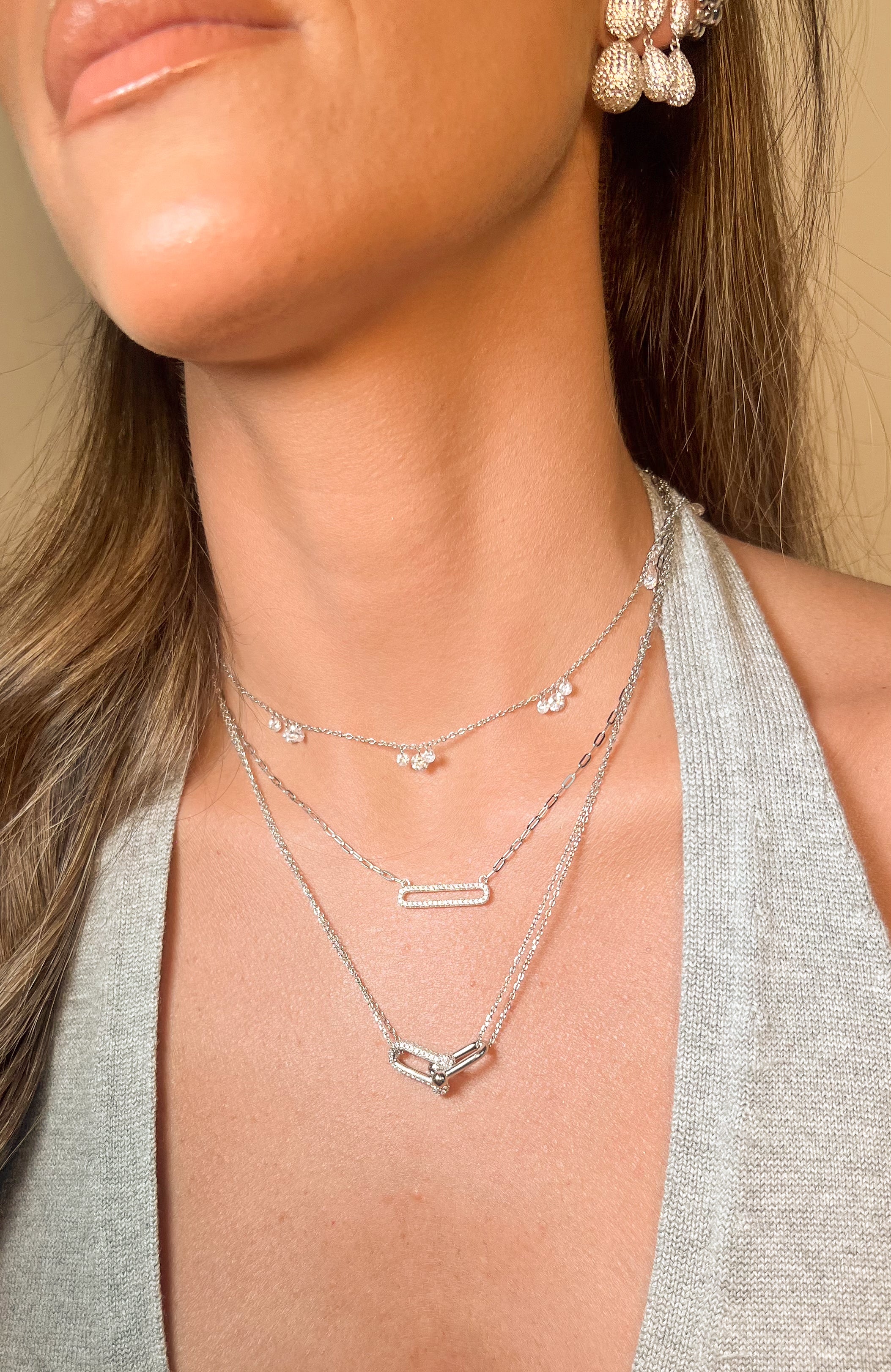 Collar Paperclip Hollow CZ Bar