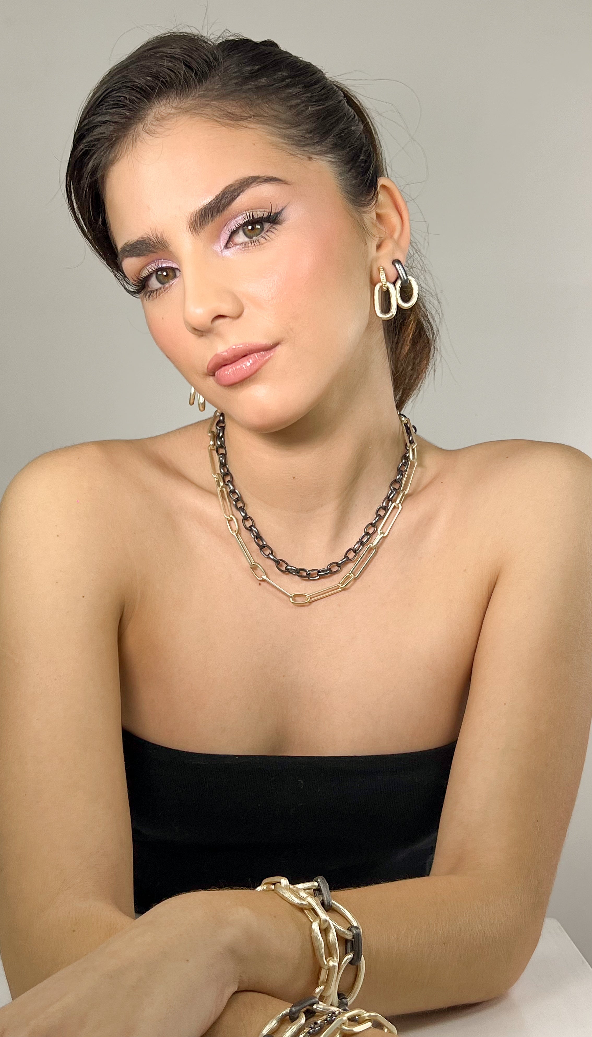 Aro Brassy Double Dangle Matte Gold
