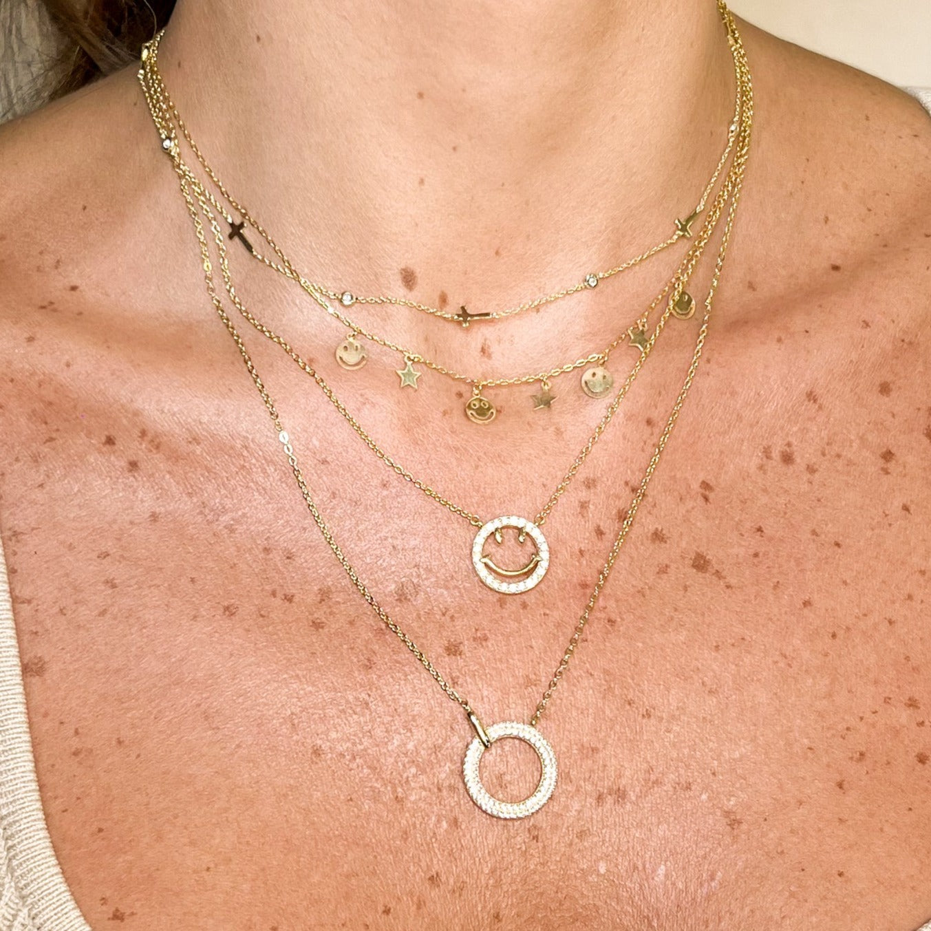 Collar Cz Hollow Smiley Face Gold