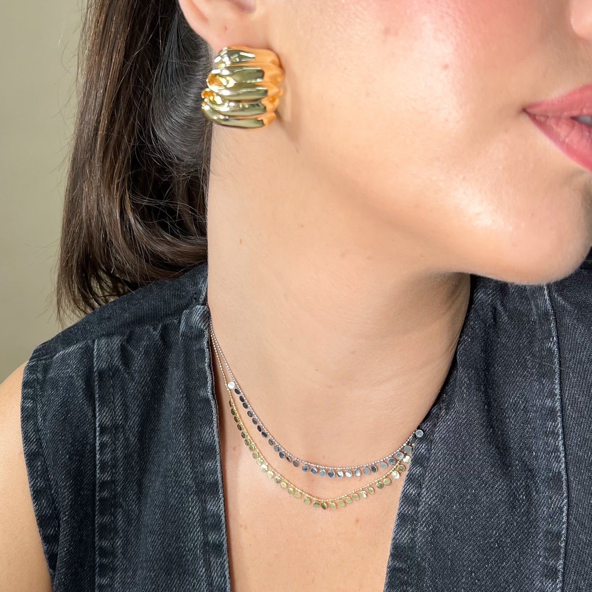 Collar Multi Plain Circly Bubbly Gold