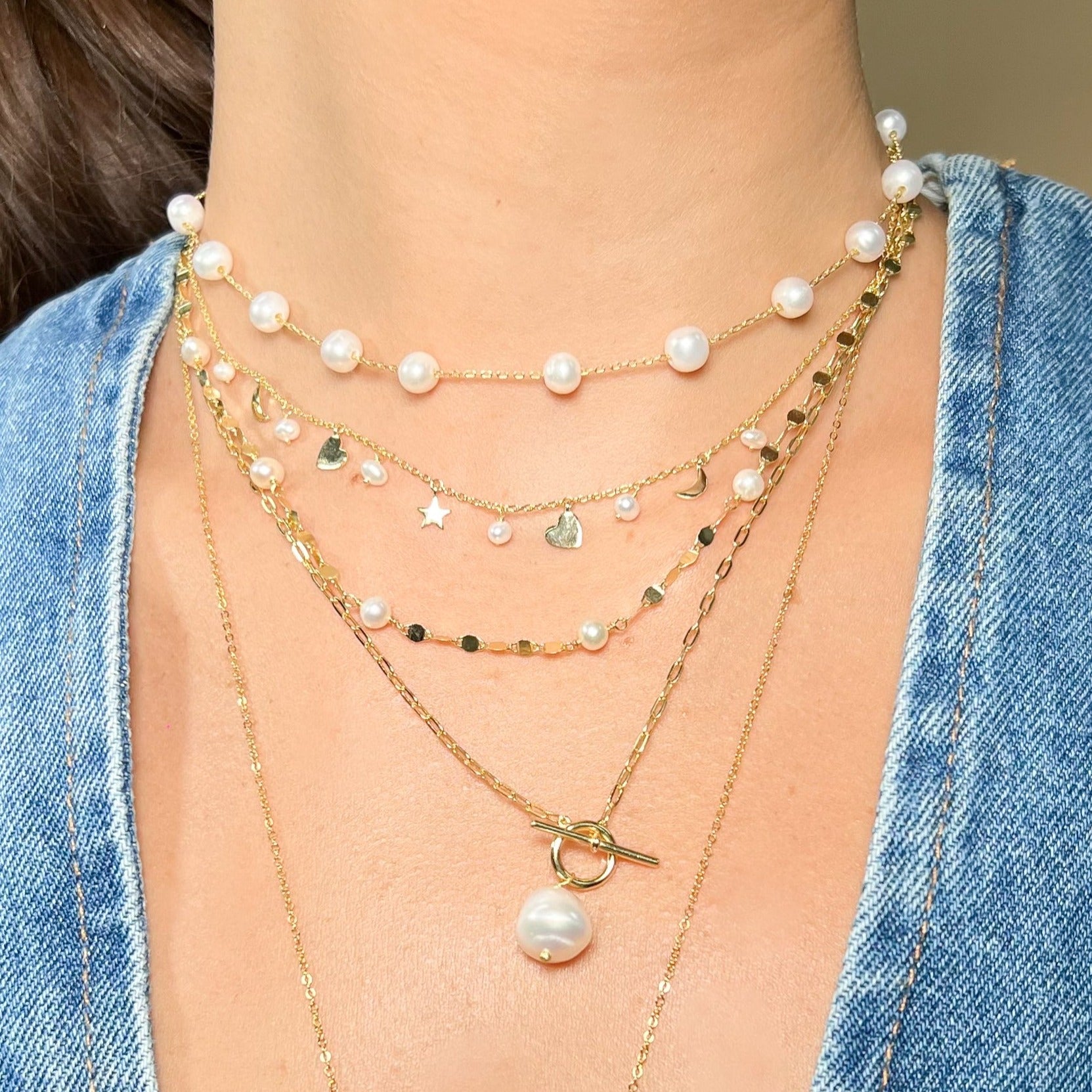 Collar Chainy Mirror Pearl Choker