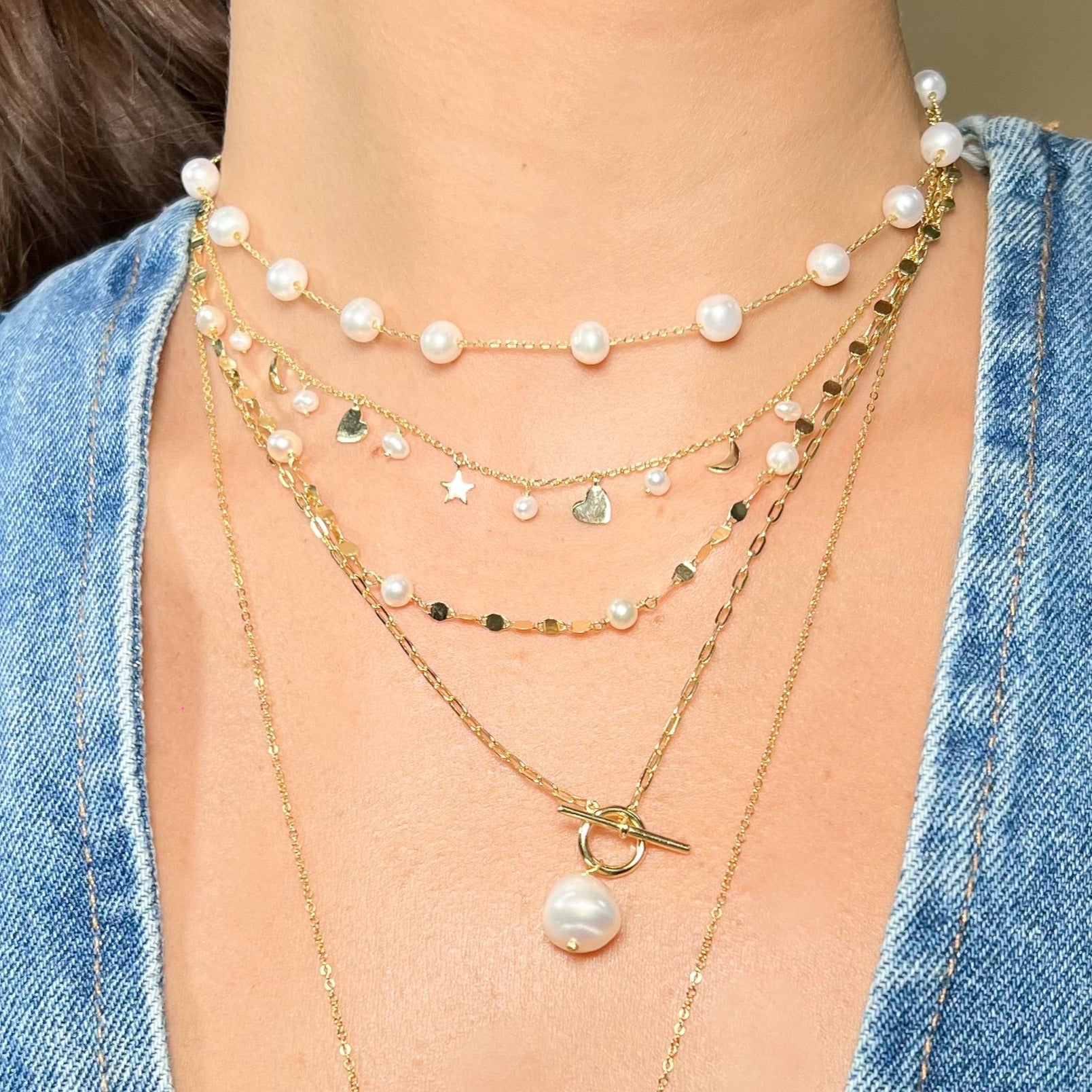 Collar Paperclip Chain Pearl Toggle