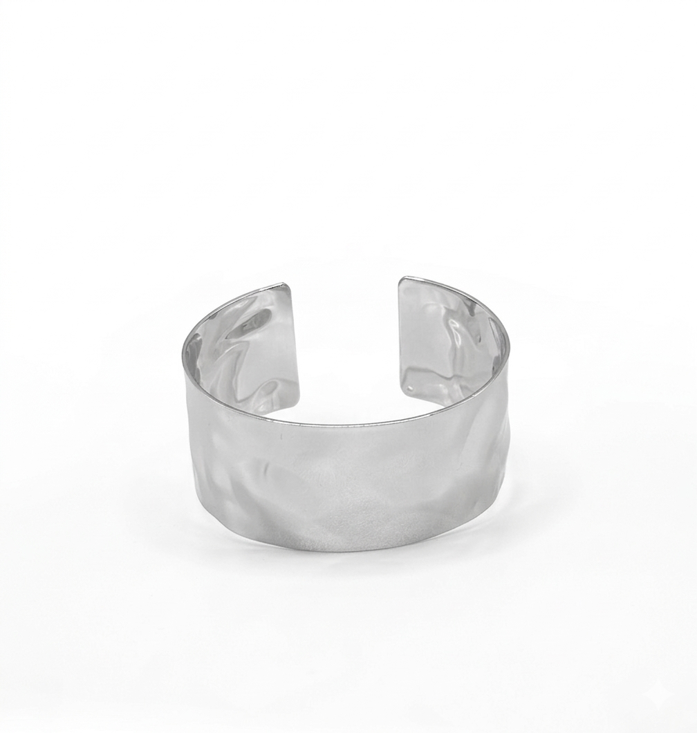 Pulsera Brass 30mm Hammered Cuff Silver