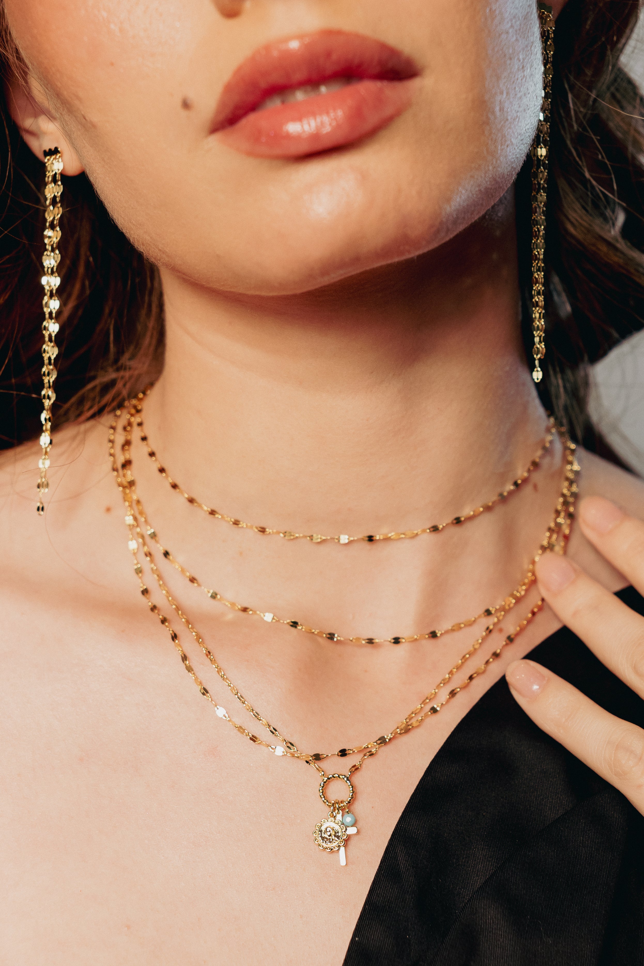 Collar Brassy Chainey Mirror Turq Religious Necklace