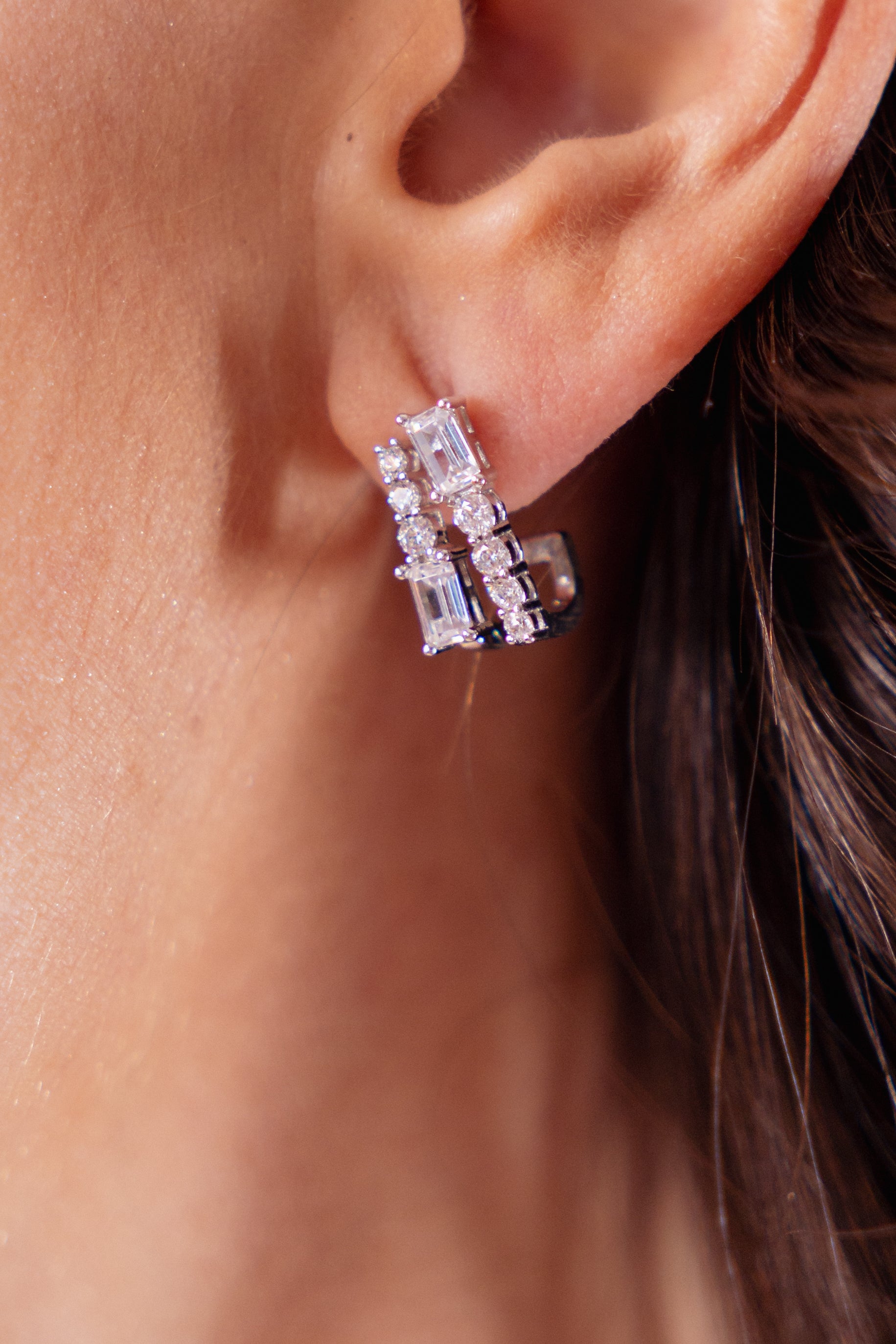 Aro Double Line Chunky Stud & Bagui Silver Stud