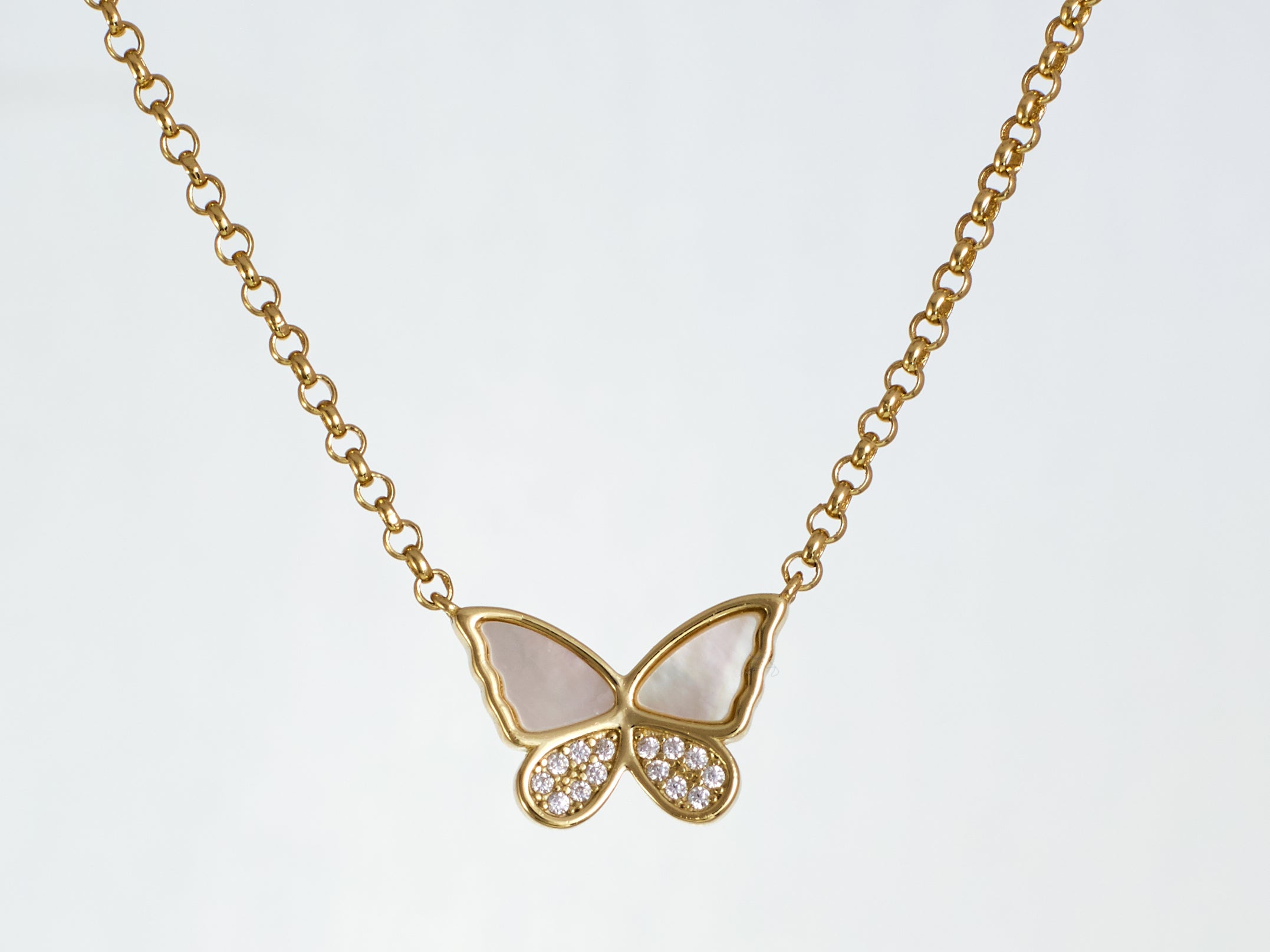 Collar Double Strand MOP Butterfly