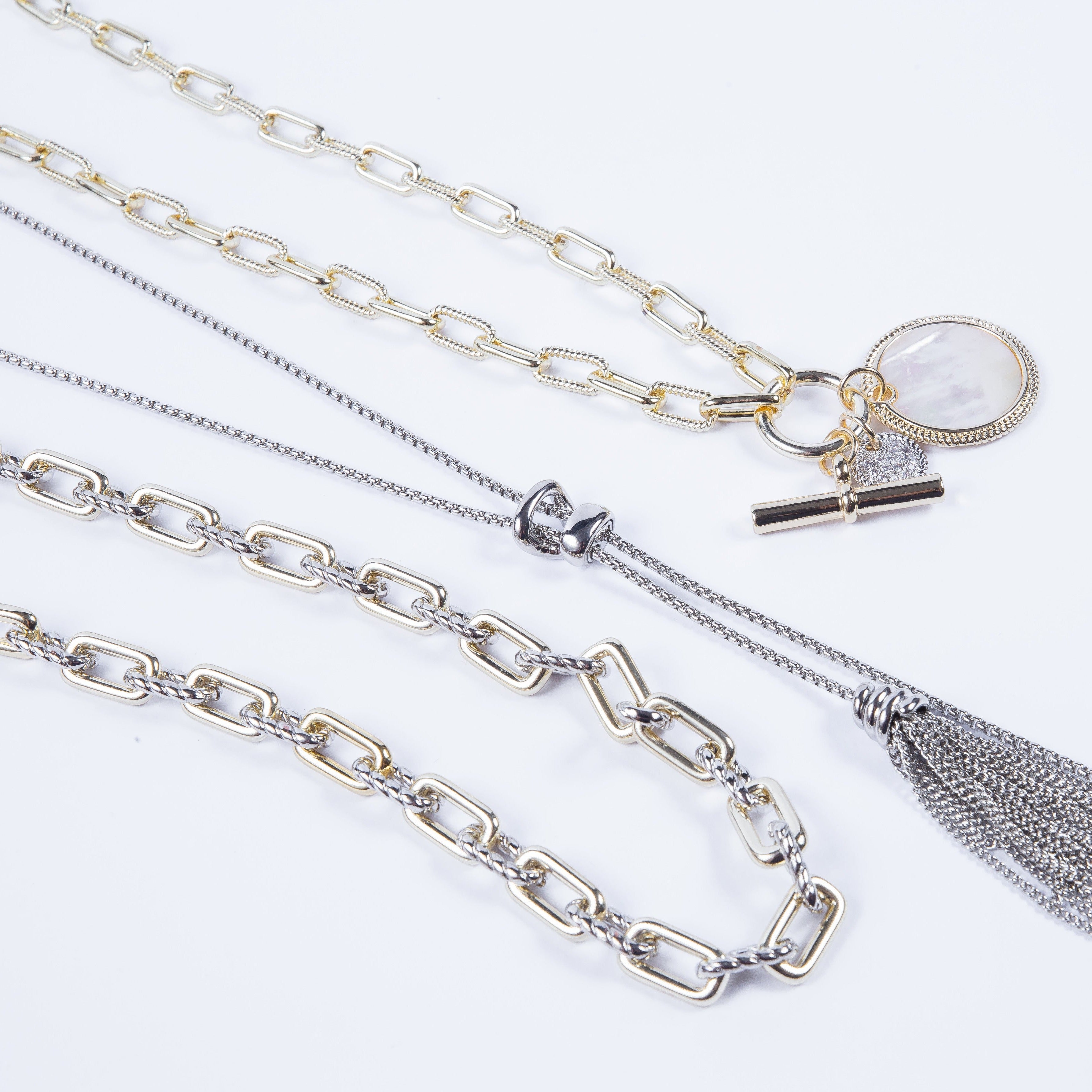 Collar Brassy MOP Round Pendant