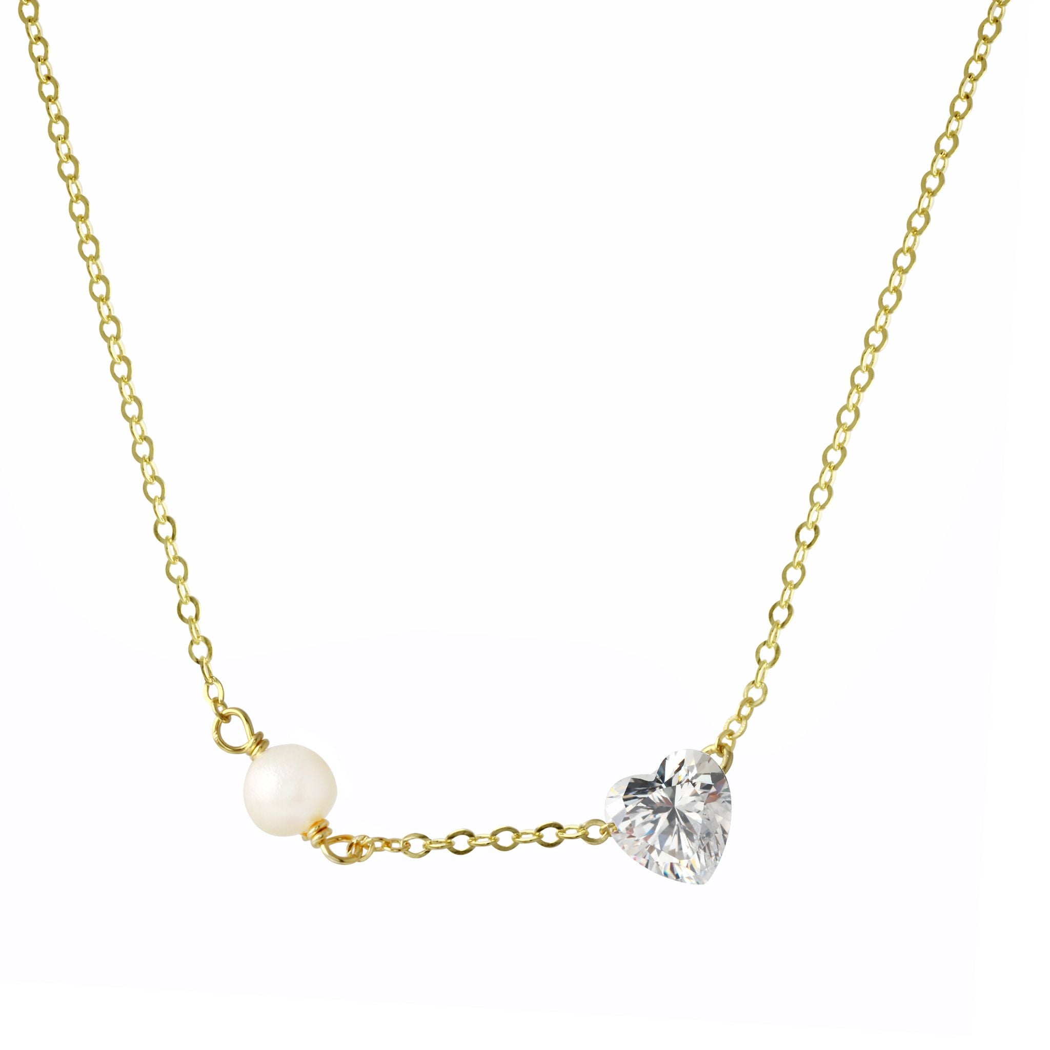Collar Single Pearl & Heart CZ