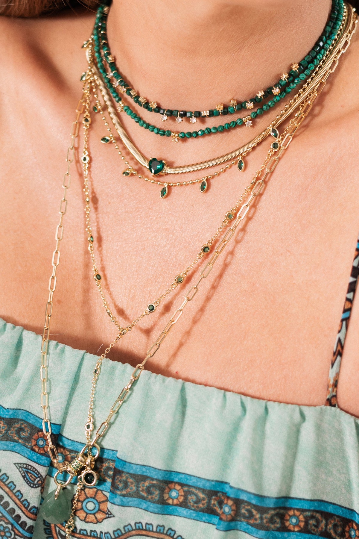 Collar Crystal Green Y Lungo
