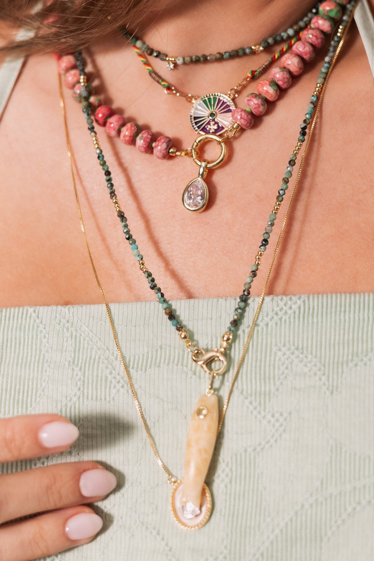 Collar Natural Stone Lungo Single Fish