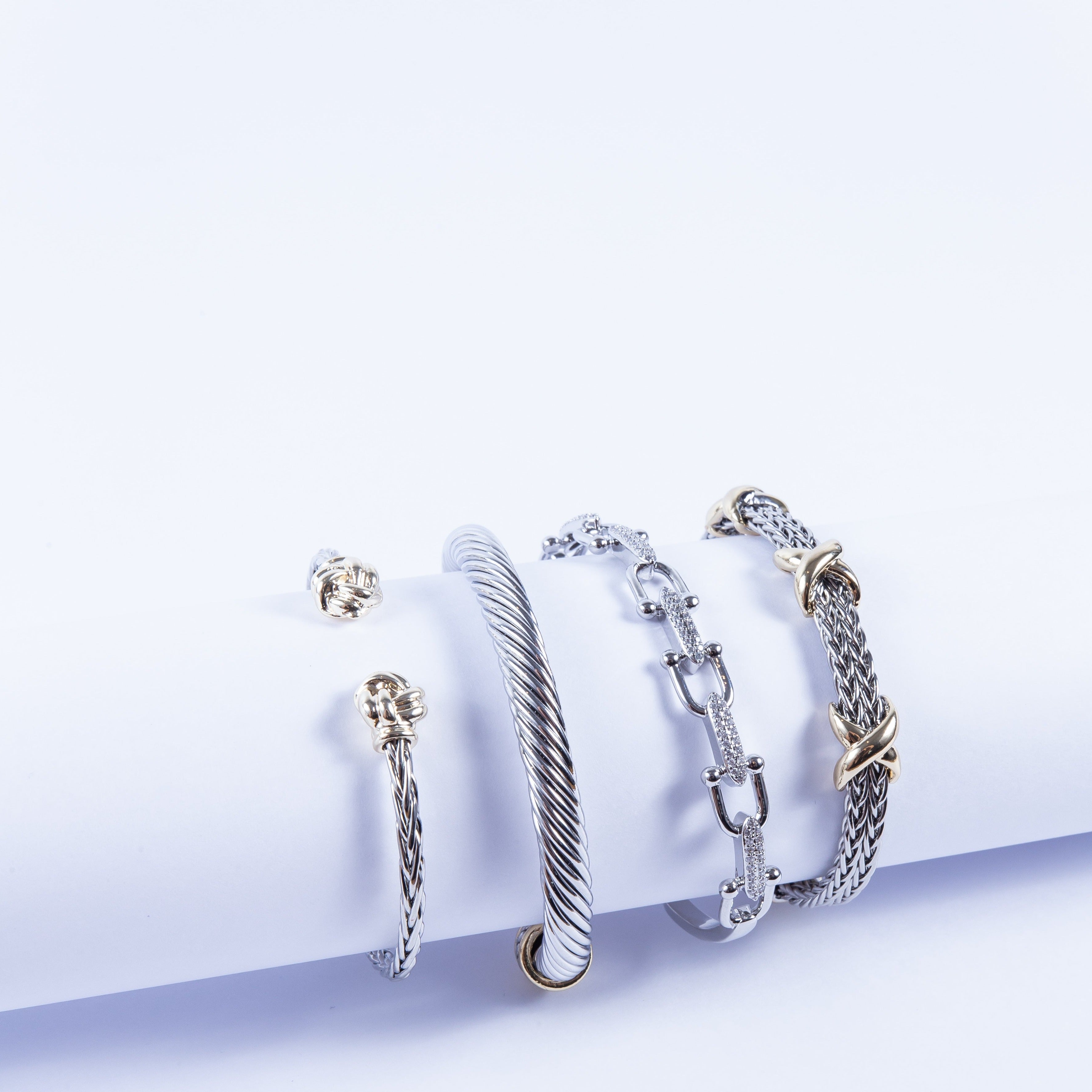 Pulsera Stainless Bicolor Rope & 2 Dots Cuff