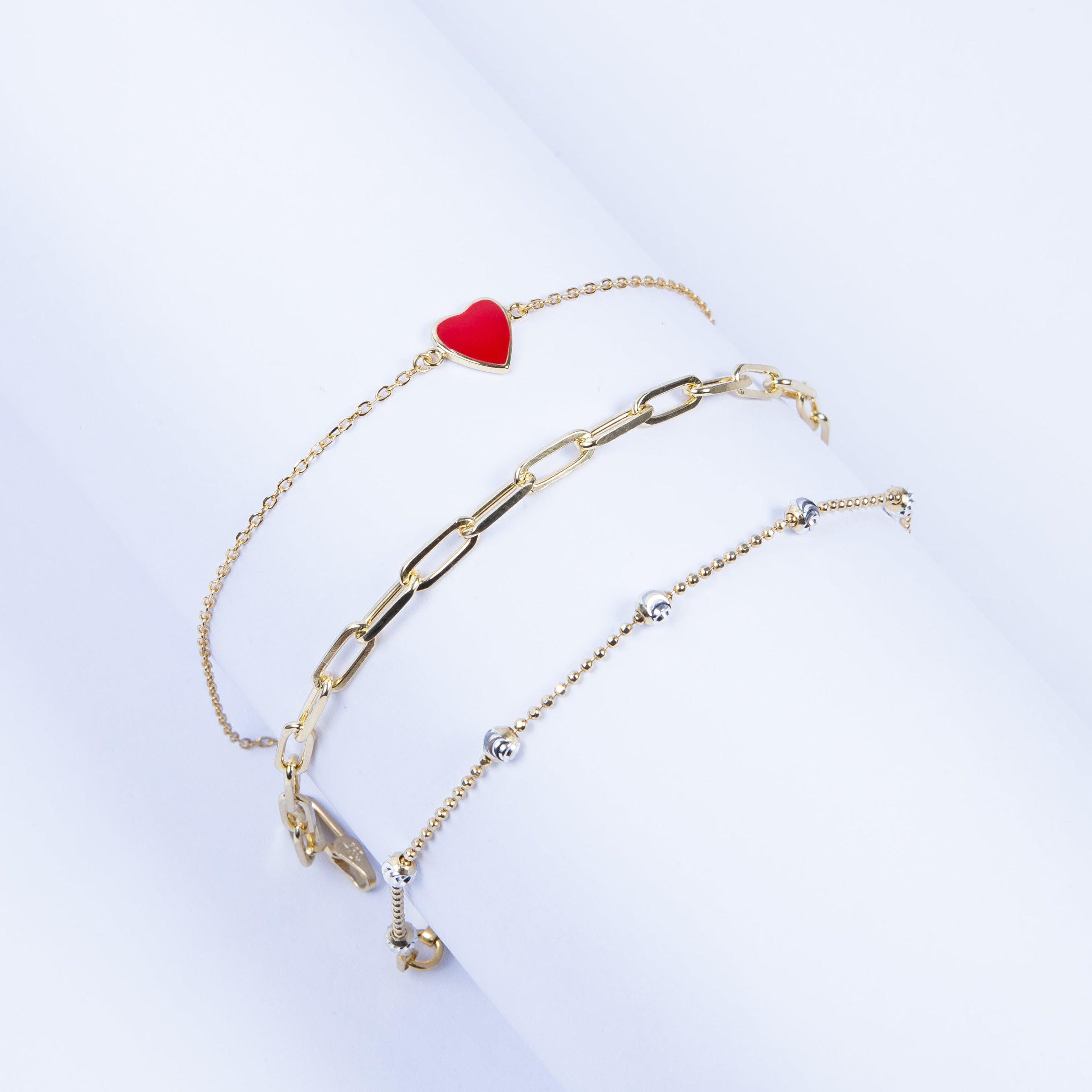 Pulsera SS Sided Enamel Heart Red Bracelet