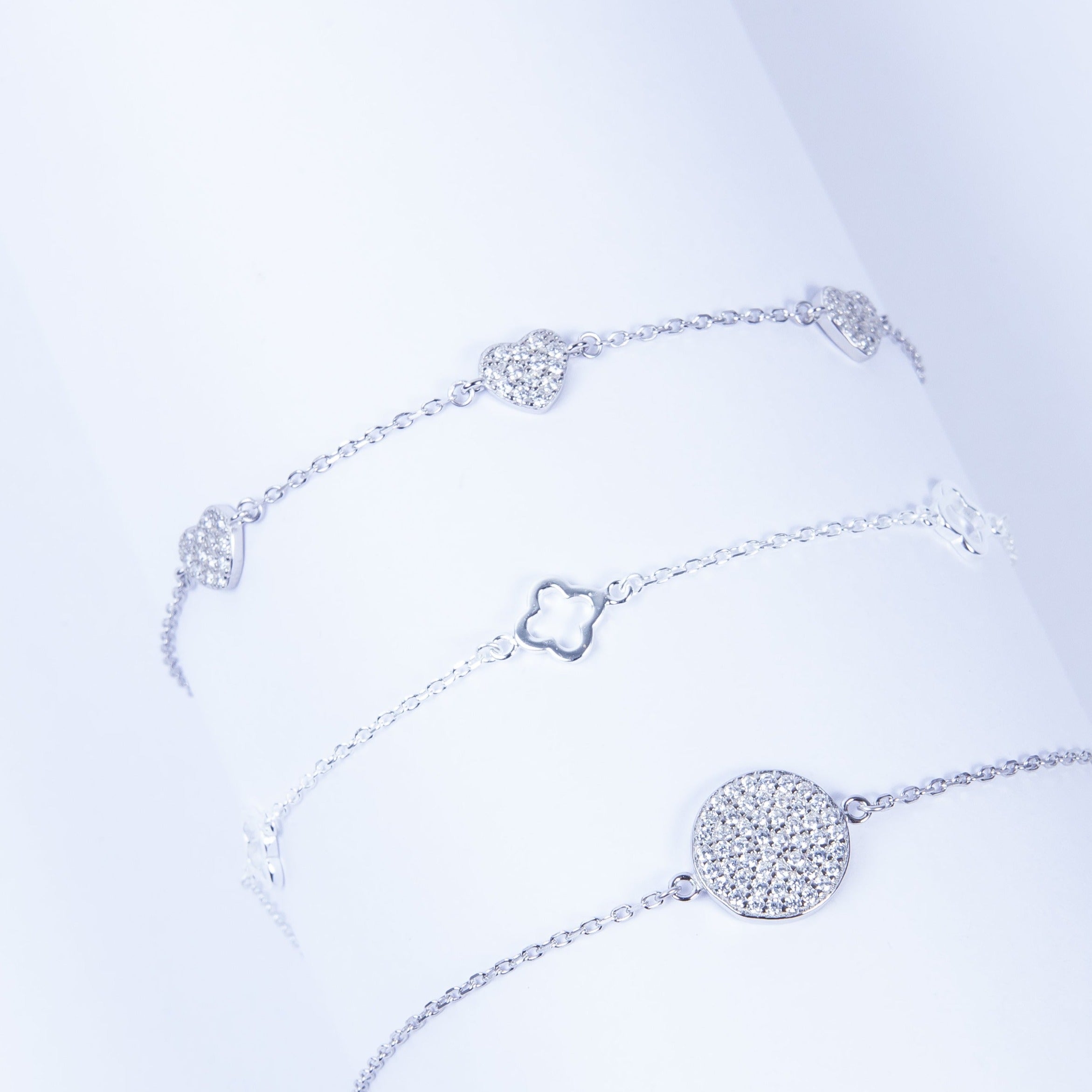 Pulsera SS 3 Large CZ Hearts Silver