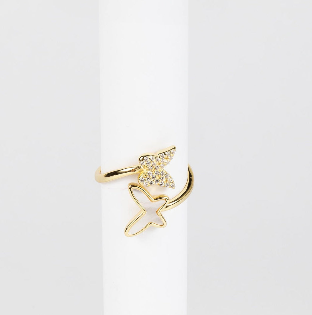 Anillo Double Butterfly MOP & CZ Gold